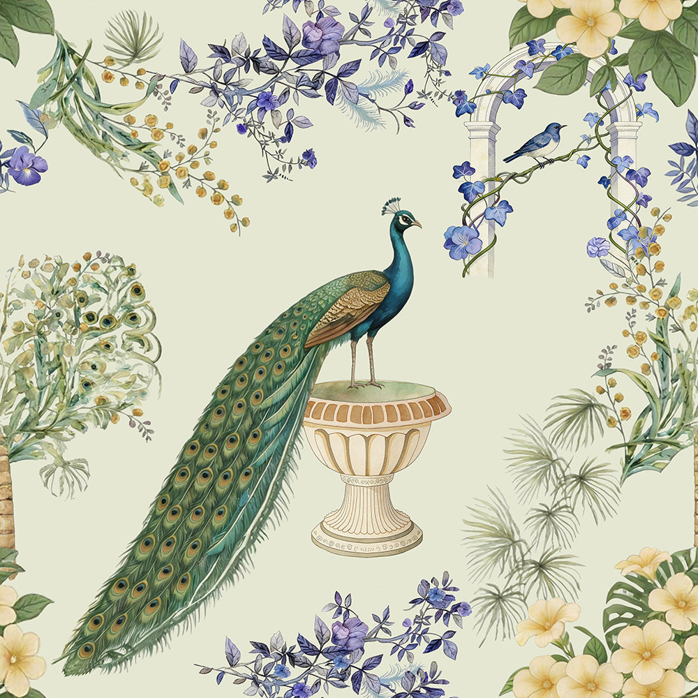 HaokHome Peacock Floral Watercolor Wallpaper, Vintage Botanical Peel and Stick Wallpaper, Removable Wall Mural for Bedroom and Living Room
