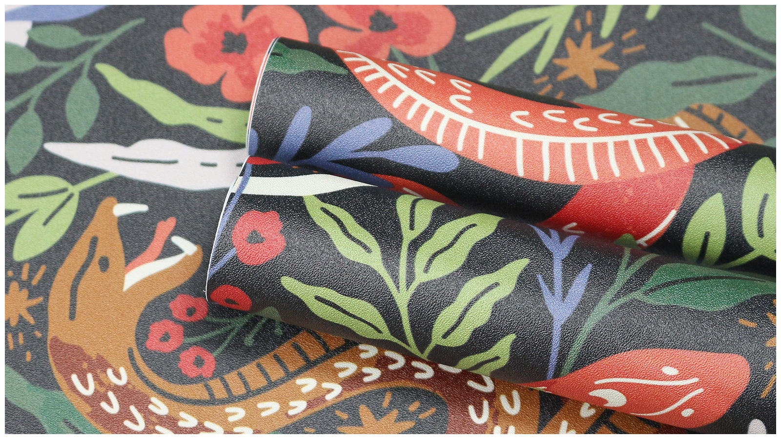 HaokHome Peel and Stick Botanical Snake Floral Wallpaper Black Green Red Wall Mural Removable Wall Decor for Bedroom Living Room