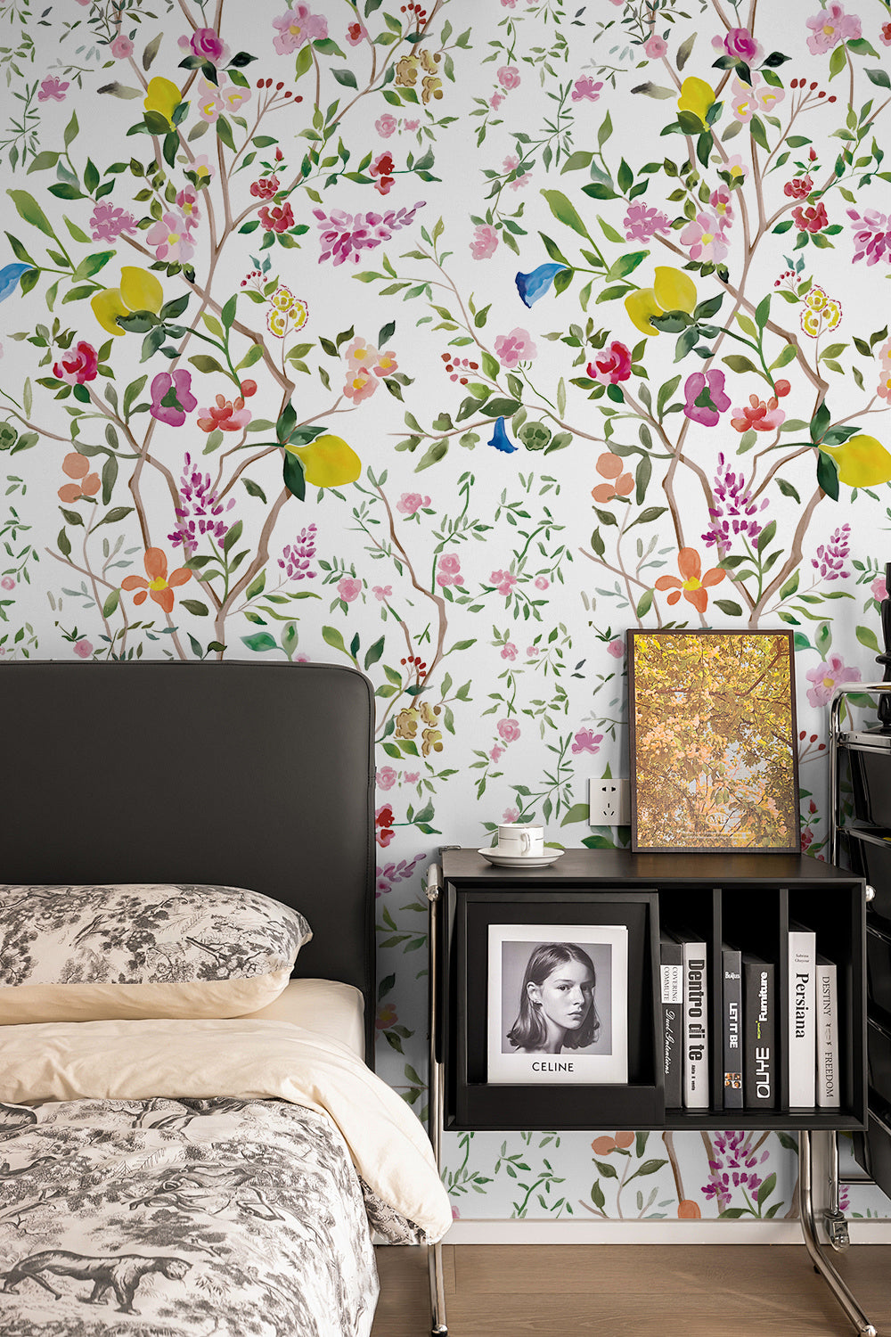 HaokHome Peel and Stick Botanical Tropical Floral Wallpaper Beige Blue Green Wall Mural Removable Wall Decor for Bedroom Living Room