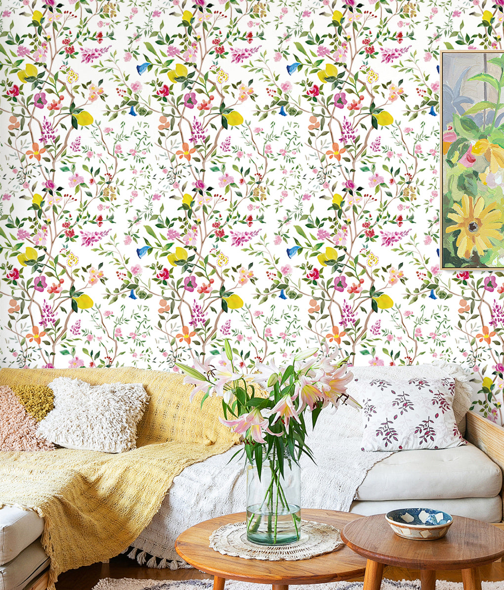 HaokHome Peel and Stick Botanical Tropical Floral Wallpaper Beige Blue Green Wall Mural Removable Wall Decor for Bedroom Living Room