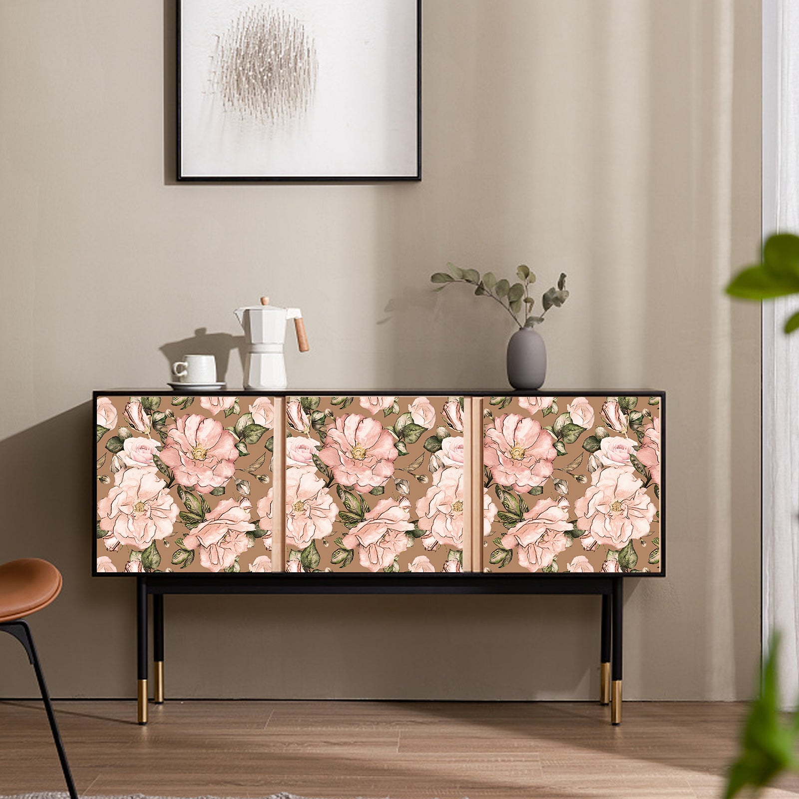 HaokHome Peel and Stick Floral Wallpaper Vintage Pink/Brown/Green Retro Wall Decor