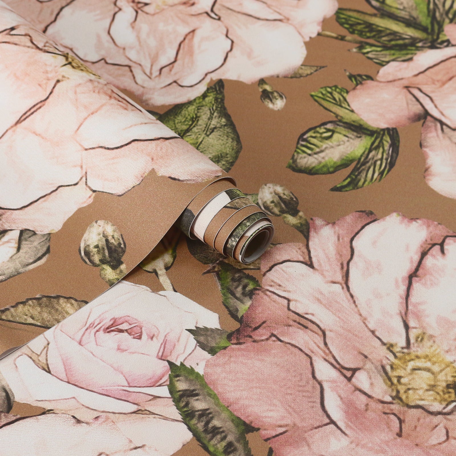 HaokHome Peel and Stick Floral Wallpaper Vintage Pink/Brown/Green Retro Wall Decor