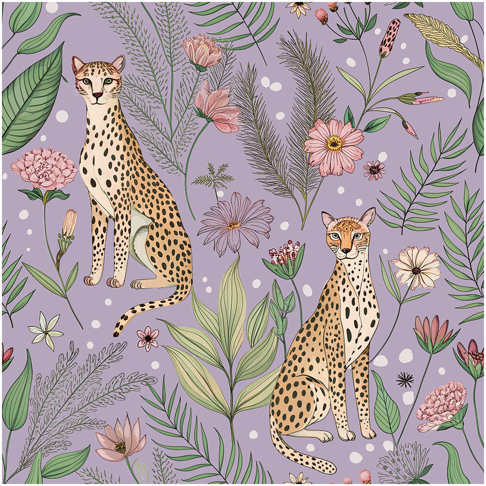 HaokHome Peel and Stick Purple Cheetah Wallpaper – Jungle Floral Removable Wall Mural for Kids Room, Nursery, or Playroom