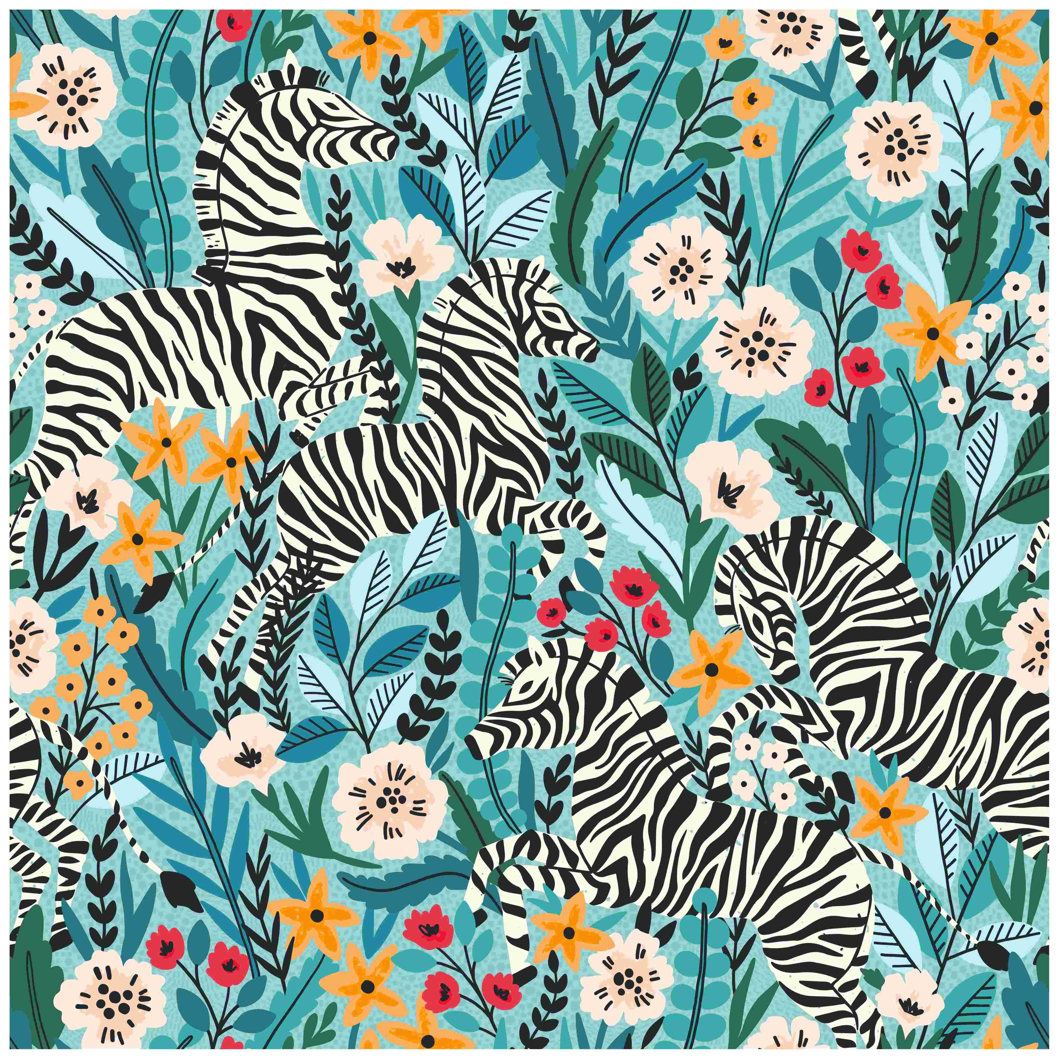 HaokHome Peel and Stick Tropical Zebra Botanical Wallpaper Blue Green Wall Mural Removable Wall Decor for Bedroom Living Room