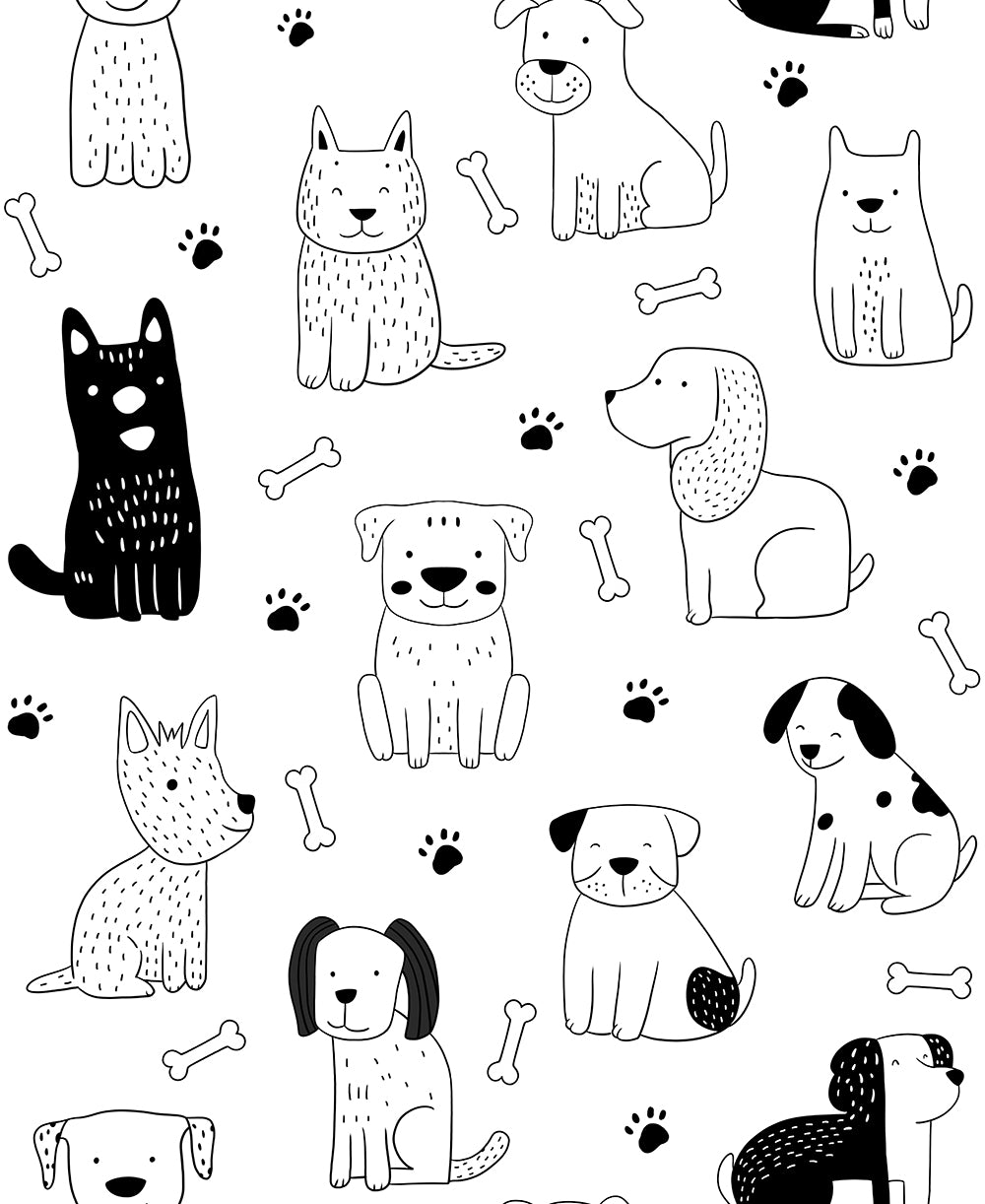 HaokHome Peel and Stick Wallpaper Black White Dog Sketch Kids Room Wall Mural Removable Self Adhesive Pet Lover Nursery Wallpaper