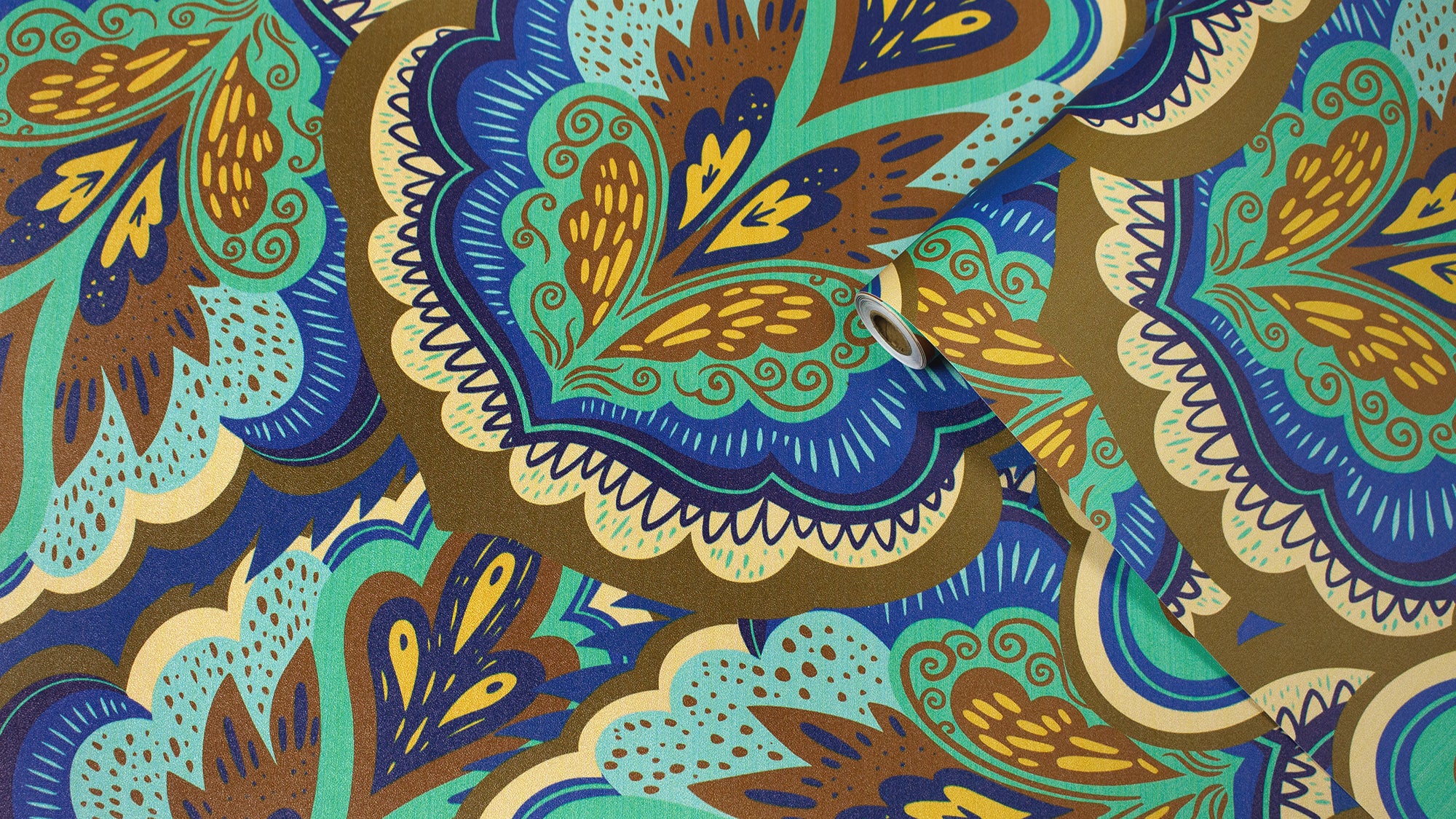 HaokHome Peel and Stick Wallpaper Blue Green Retro Paisley Floral Pattern Wall Mural Removable Vinyl Self Adhesive Wallpaper for Bedroom Living Room Boho Decor