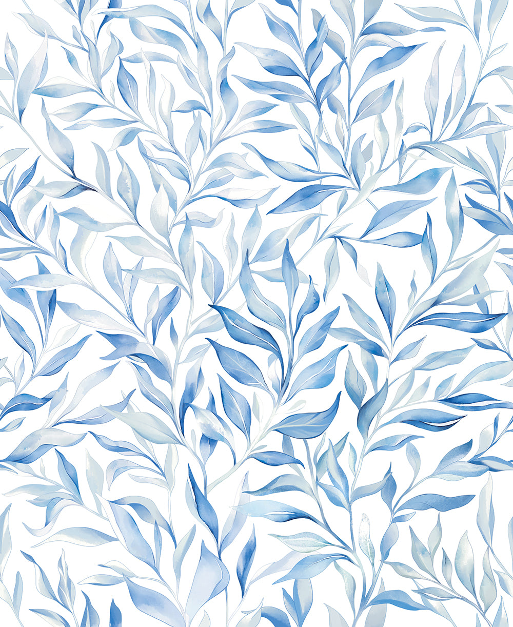 HaokHome Peel and Stick Wallpaper Blue Watercolor Leaf Removable Wall Decor with Soft Botanical Pattern for Coastal & Minimalist Room