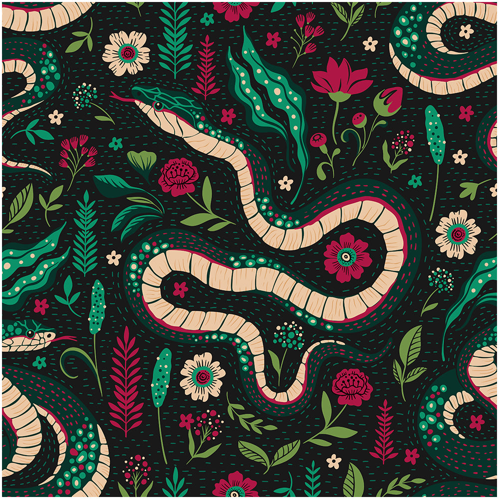 HaokHome Peel and Stick Wallpaper Boho Vintage Snake and Floral Pattern Dark Botanical Wall Mural Removable Vinyl Self Adhesive Wallpaper for Bedroom Living Room Accent Wall