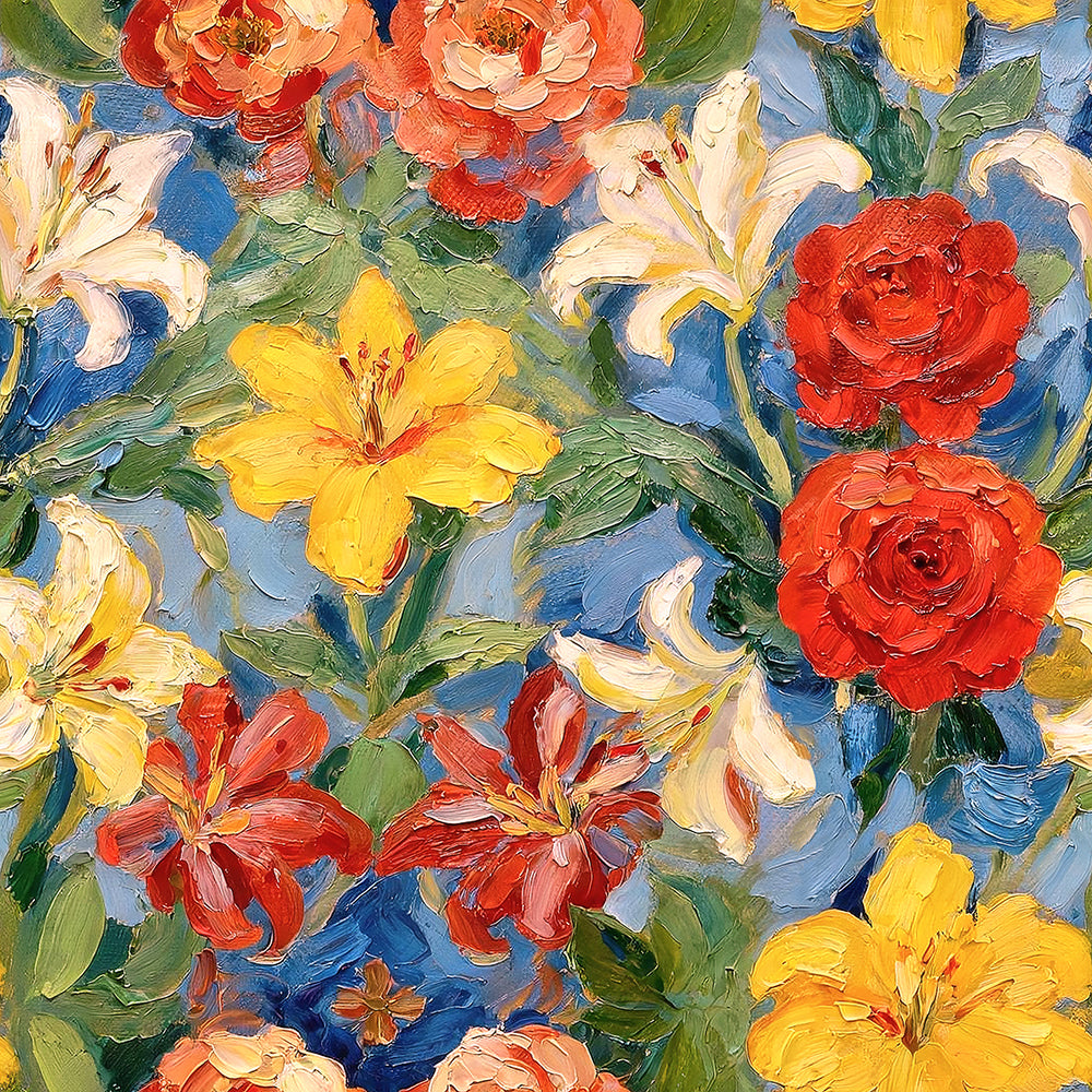 HaokHome Peel and Stick Wallpaper Bold Oil Painting Floral Botanical Rose & Lily Colorful Style Removable Self Adhesive Wallpaper for Living Room & Dining Room