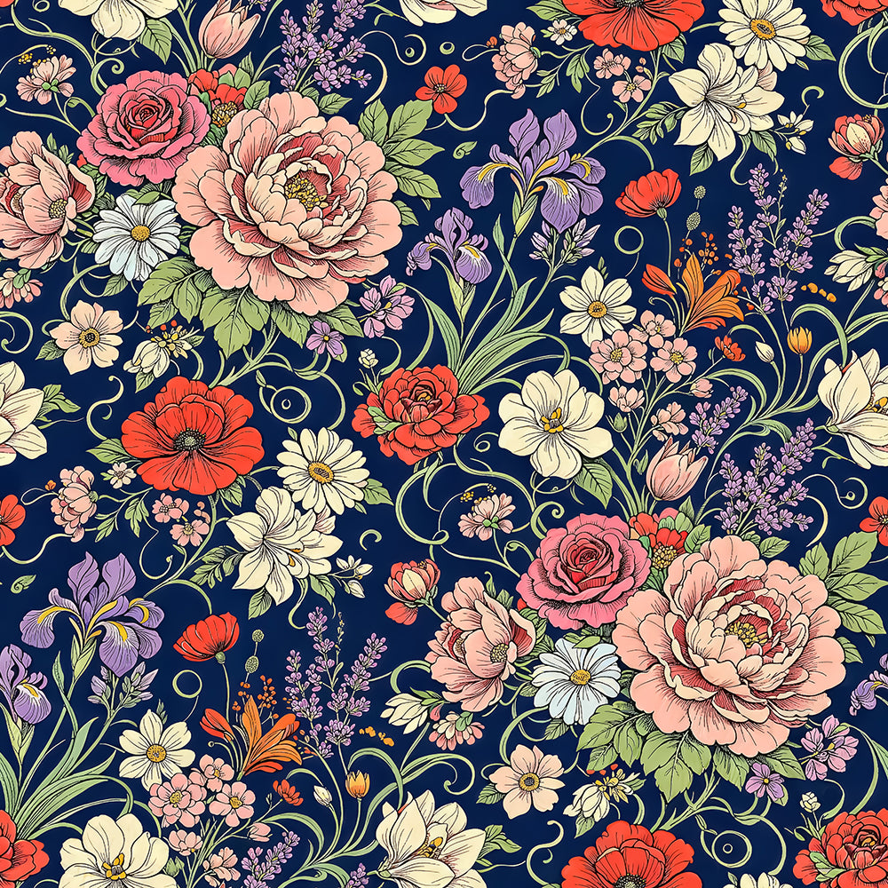 HaokHome Peel and Stick Wallpaper Bright Floral Navy Botanical Wall Mural Removable Self Adhesive Dark Cottagecore Wallpaper