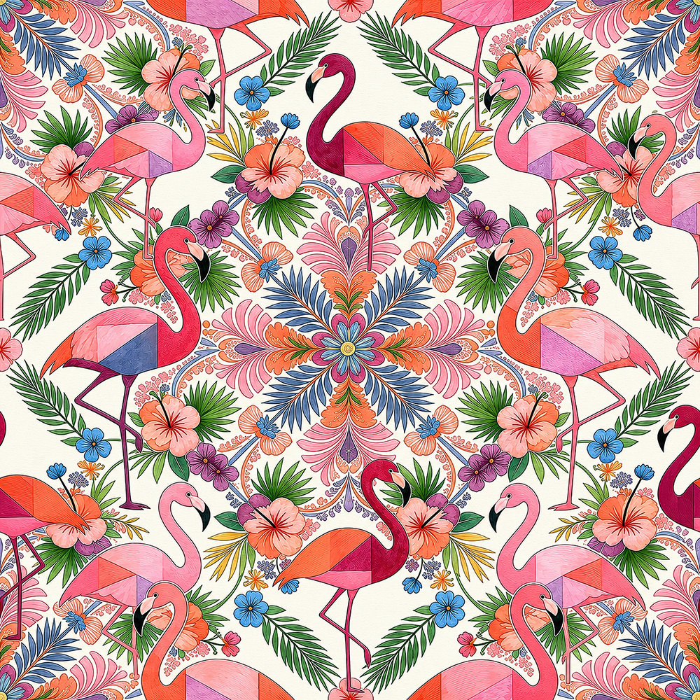 HaokHome Peel and Stick Wallpaper Colorful Flamingo Mandala Tropical Removable Wall Decor with Geometric Floral Pattern for Bright Boho Room