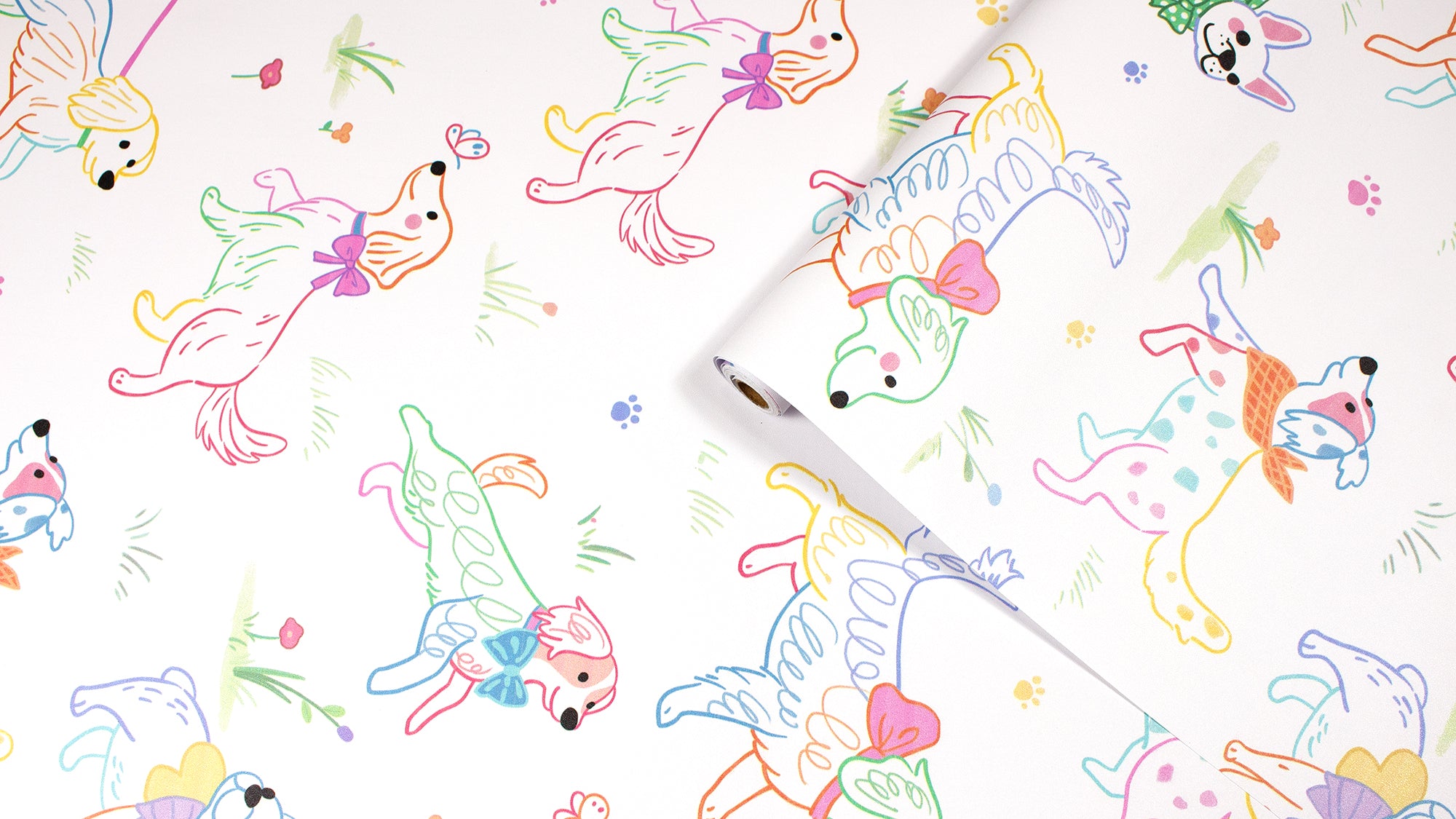 HaokHome Peel and Stick Wallpaper Cute Colorful Puppy Dog Cartoon Wall Mural Removable Self Adhesive Kids Room Nursery Playroom Decor