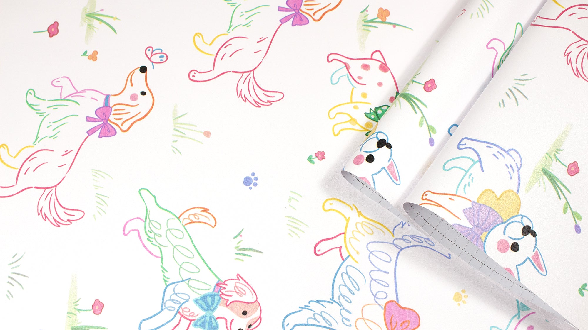 HaokHome Peel and Stick Wallpaper Cute Colorful Puppy Dog Cartoon Wall Mural Removable Self Adhesive Kids Room Nursery Playroom Decor