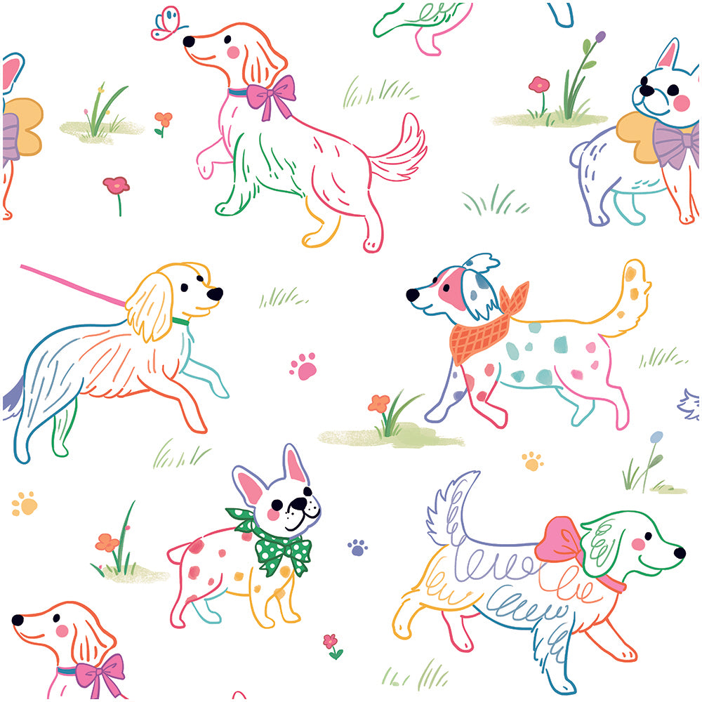 HaokHome Peel and Stick Wallpaper Cute Colorful Puppy Dog Cartoon Wall Mural Removable Self Adhesive Kids Room Nursery Playroom Decor