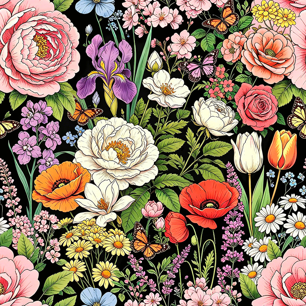 HaokHome Peel and Stick Wallpaper Dark Floral Boho Vintage Removable Wall Decor with Rich Peony, Tulip & Iris Botanical Pattern for Moody Romantic Room