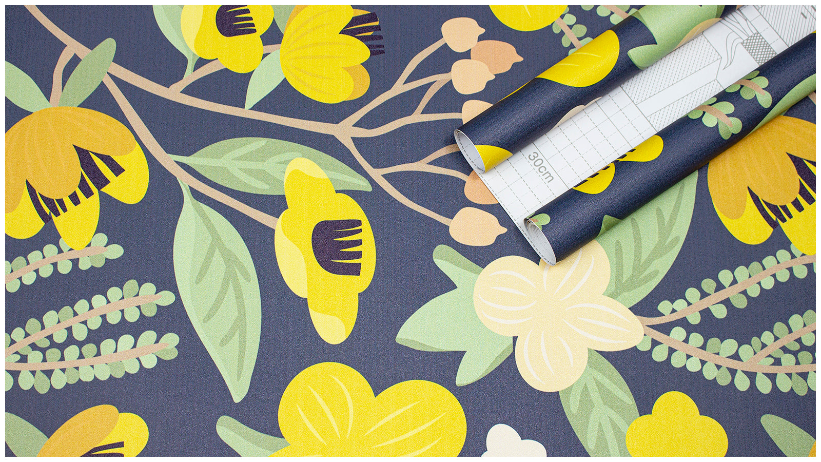 HaokHome Peel and Stick Wallpaper Dark Gray Yellow Floral Pattern Wall Mural Removable Vinyl Self Adhesive Wallpaper for Bedroom Living Room Modern Retro Decor