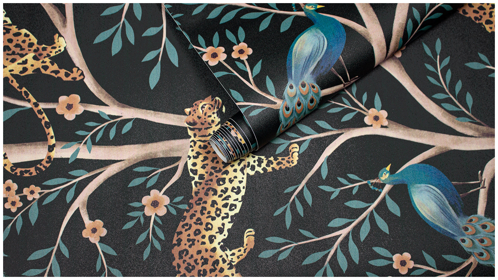 HaokHome Peel and Stick Wallpaper Floral Boho Brown Green Peach Retro Tiger Peacock Tree Wall Mural Removable Bathroom Bedroom Living Room Decor