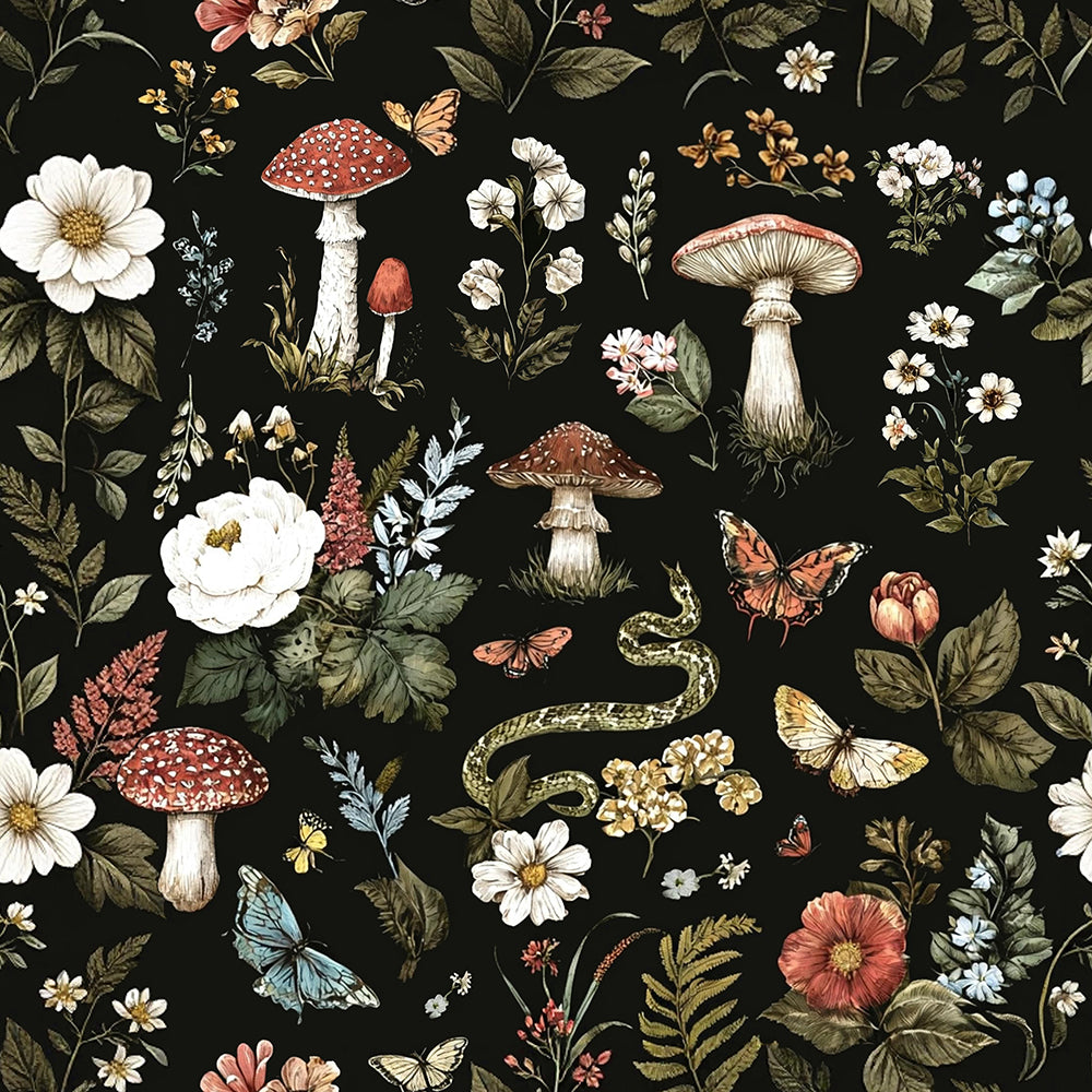 HaokHome Peel and Stick Wallpaper Forest Mushroom Botanical Pattern Removable Wall Paper Boho Dark Floral Mural for Bedroom Cabinets Bathroom Living Room
