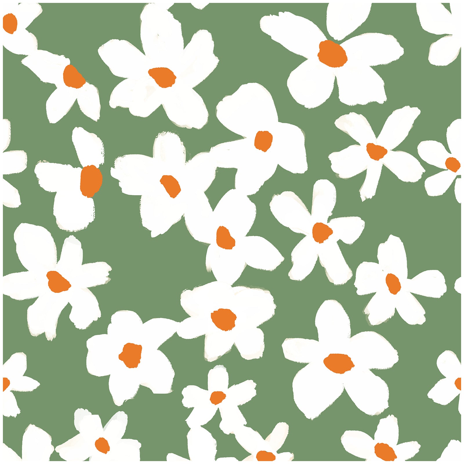 HaokHome Peel and Stick Wallpaper Green White Daisy Floral Wall Mural Removable Self Adhesive Minimalist Botanical Wallpaper
