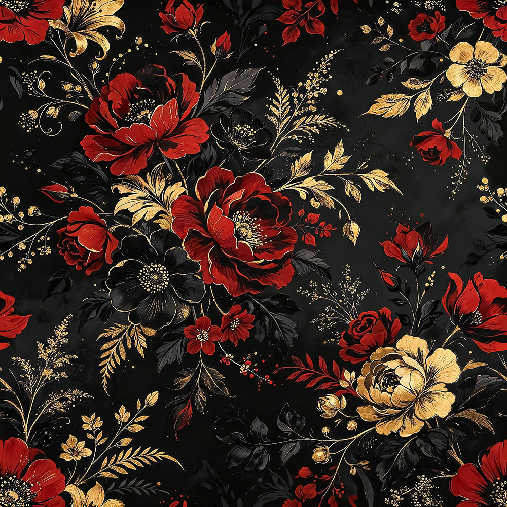 HaokHome Peel and Stick Wallpaper Red and Gold Floral Gothic Vintage Removable Wall Decor with Opulent Peony and Foliage Pattern for Moody Luxury Accent Wall