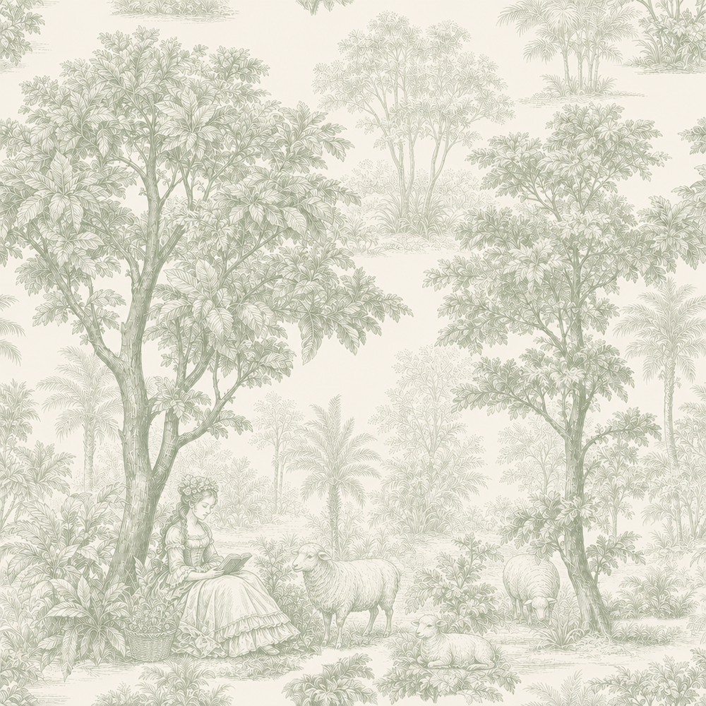 HaokHome Peel and Stick Wallpaper Sage Green Forest Pastoral Toile de Jouy Wall Mural Removable Self Adhesive Soft Farmhouse Wallpaper