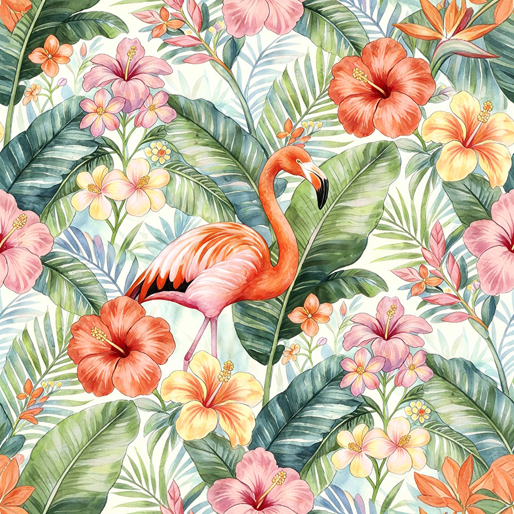 HaokHome Peel and Stick Wallpaper Tropical Flamingo Hibiscus Floral Removable Wall Paper Boho Watercolor Jungle Mural for Bedroom Living Room Bathroom Cabinets
