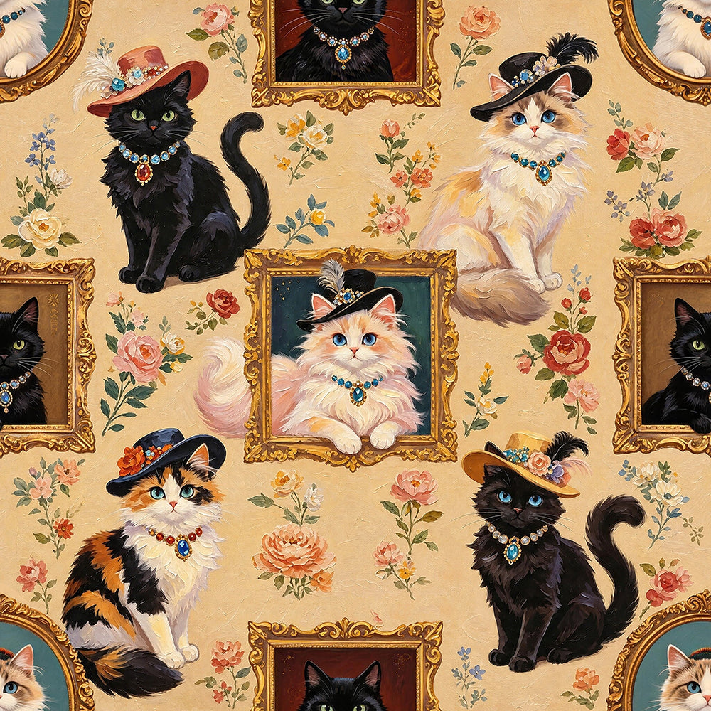 HaokHome Peel and Stick Wallpaper Vintage Aristocat Floral Wall Mural Removable Self Adhesive Whimsical Cat Wallpaper