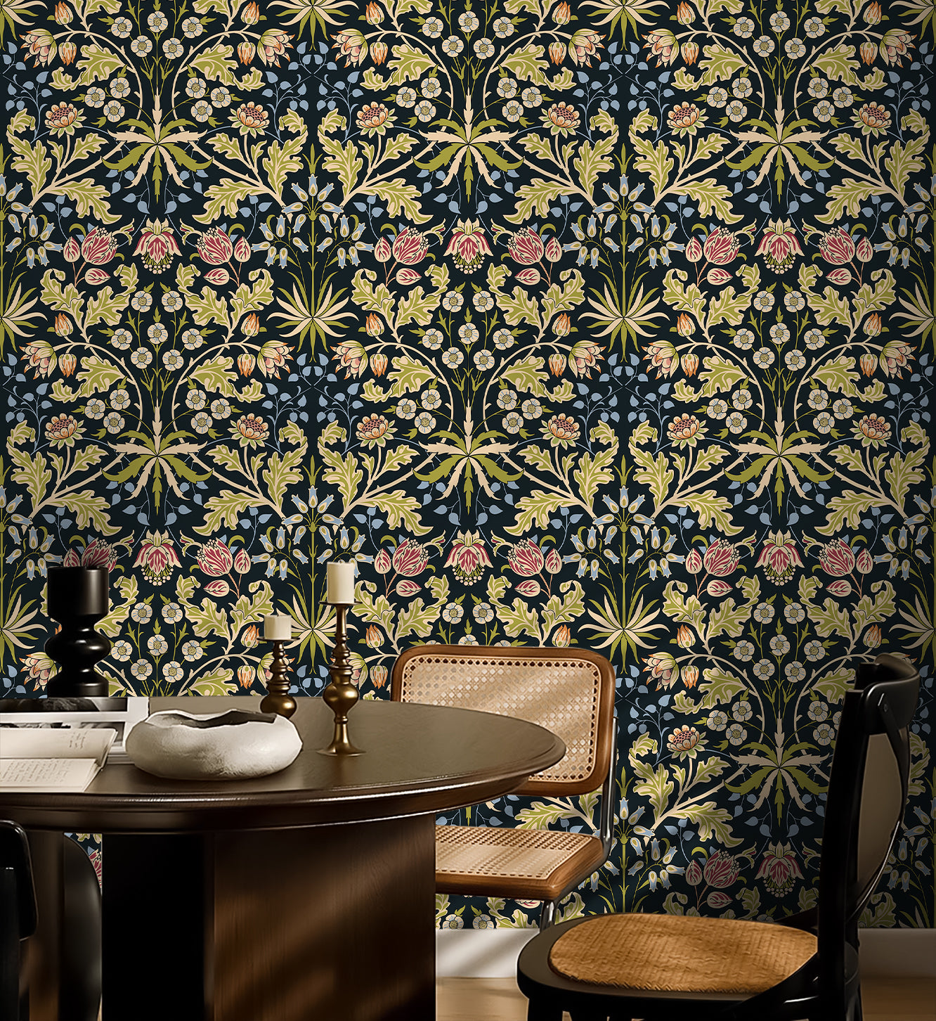 HaokHome Peel and Stick Wallpaper – Vintage Arts & Crafts Floral Pattern Removable Self Adhesive Wallpaper for Living Room or Bedroom