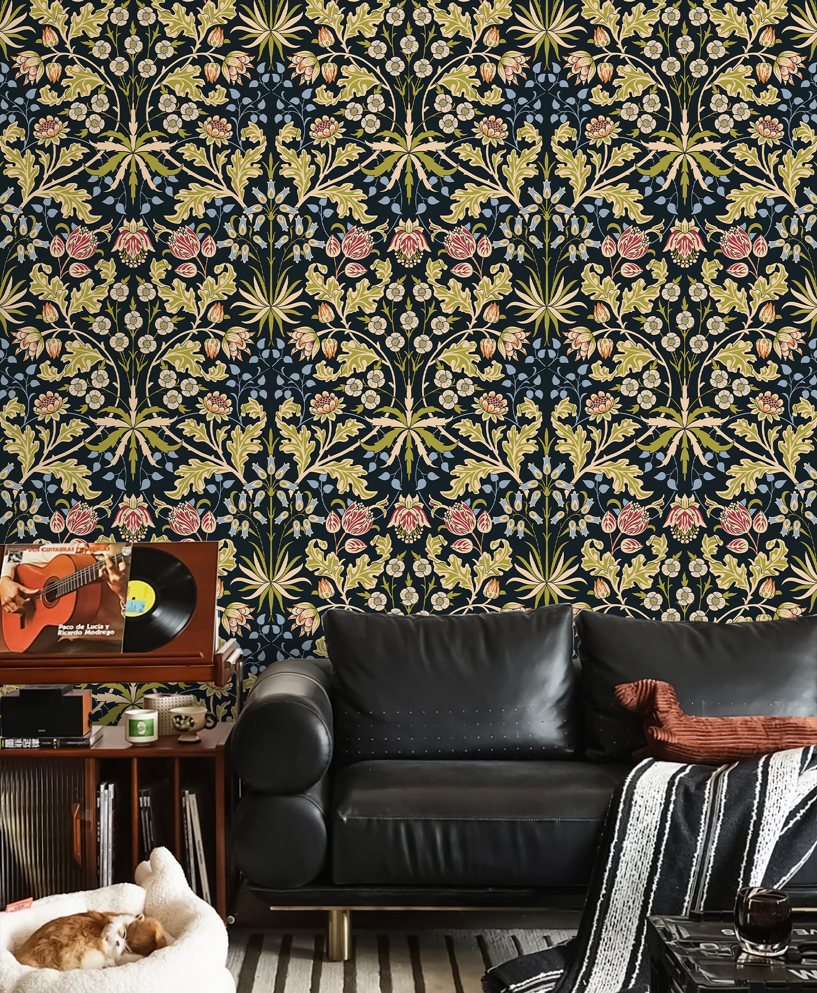 HaokHome Peel and Stick Wallpaper – Vintage Arts & Crafts Floral Pattern Removable Self Adhesive Wallpaper for Living Room or Bedroom