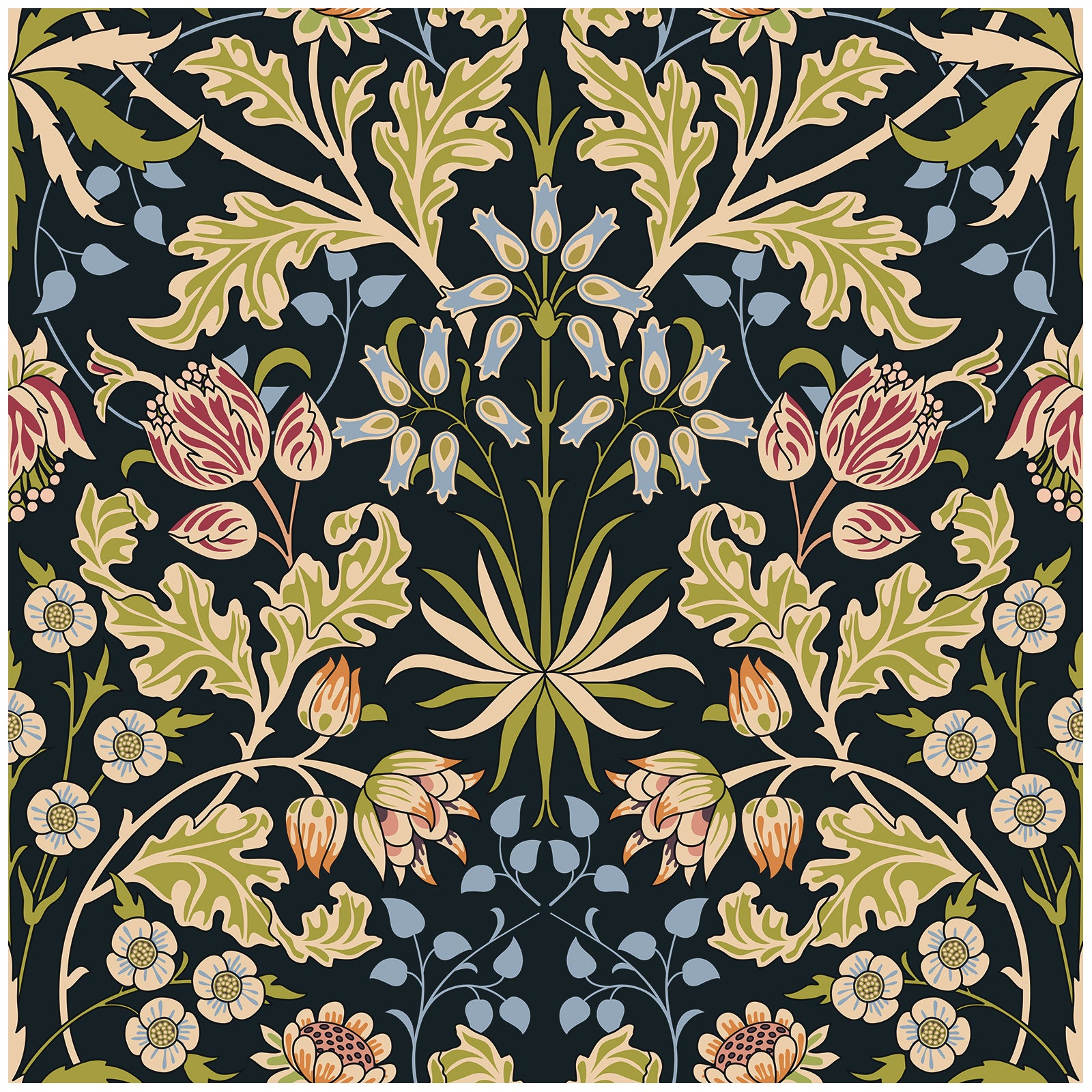 HaokHome Peel and Stick Wallpaper – Vintage Arts & Crafts Floral Pattern Removable Self Adhesive Wallpaper for Living Room or Bedroom