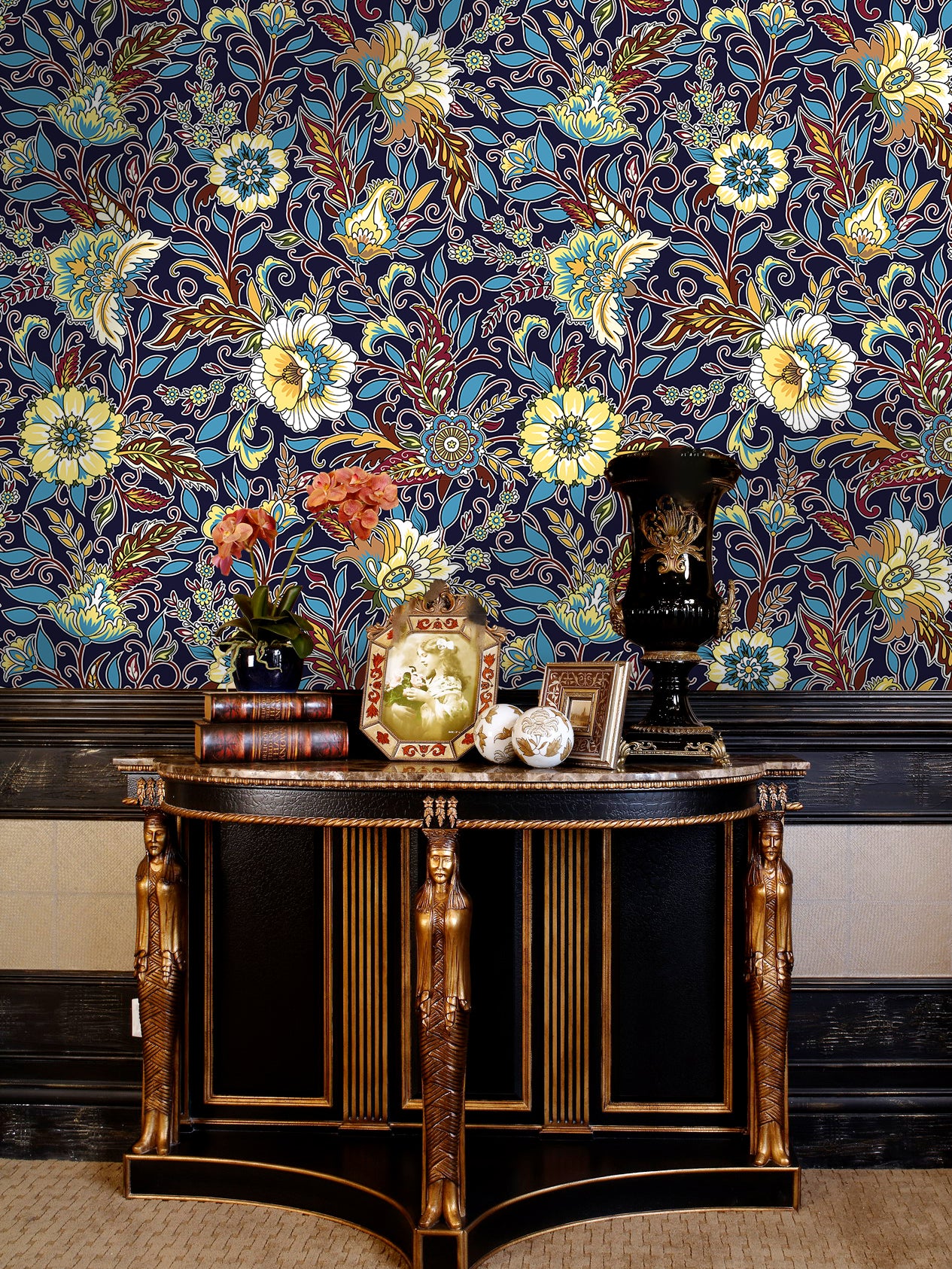 HaokHome Peel and Stick Wallpaper – Vintage Baroque Floral Pattern Removable Self Adhesive Wallpaper for Accent Wall or Living Room