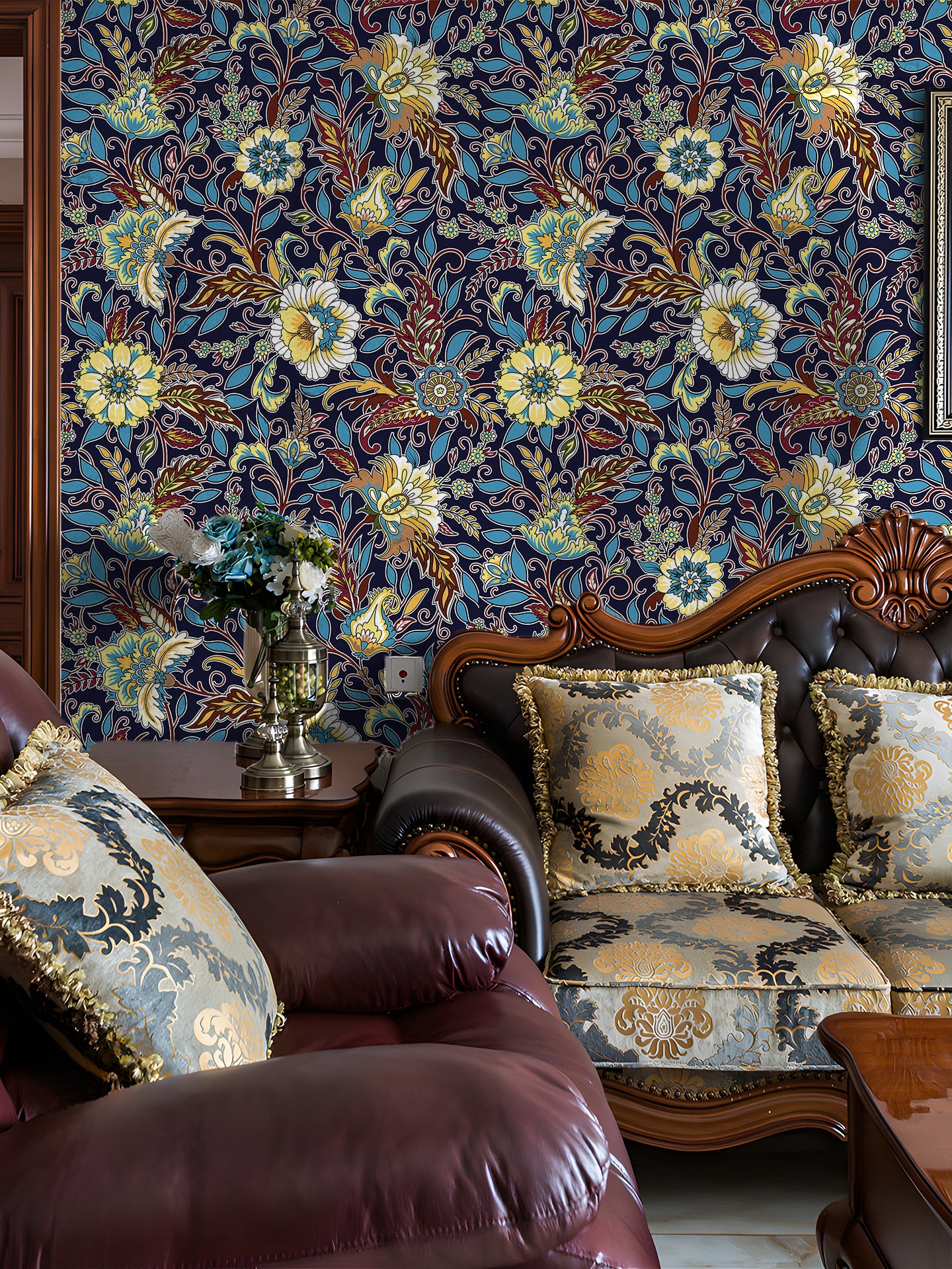 HaokHome Peel and Stick Wallpaper – Vintage Baroque Floral Pattern Removable Self Adhesive Wallpaper for Accent Wall or Living Room