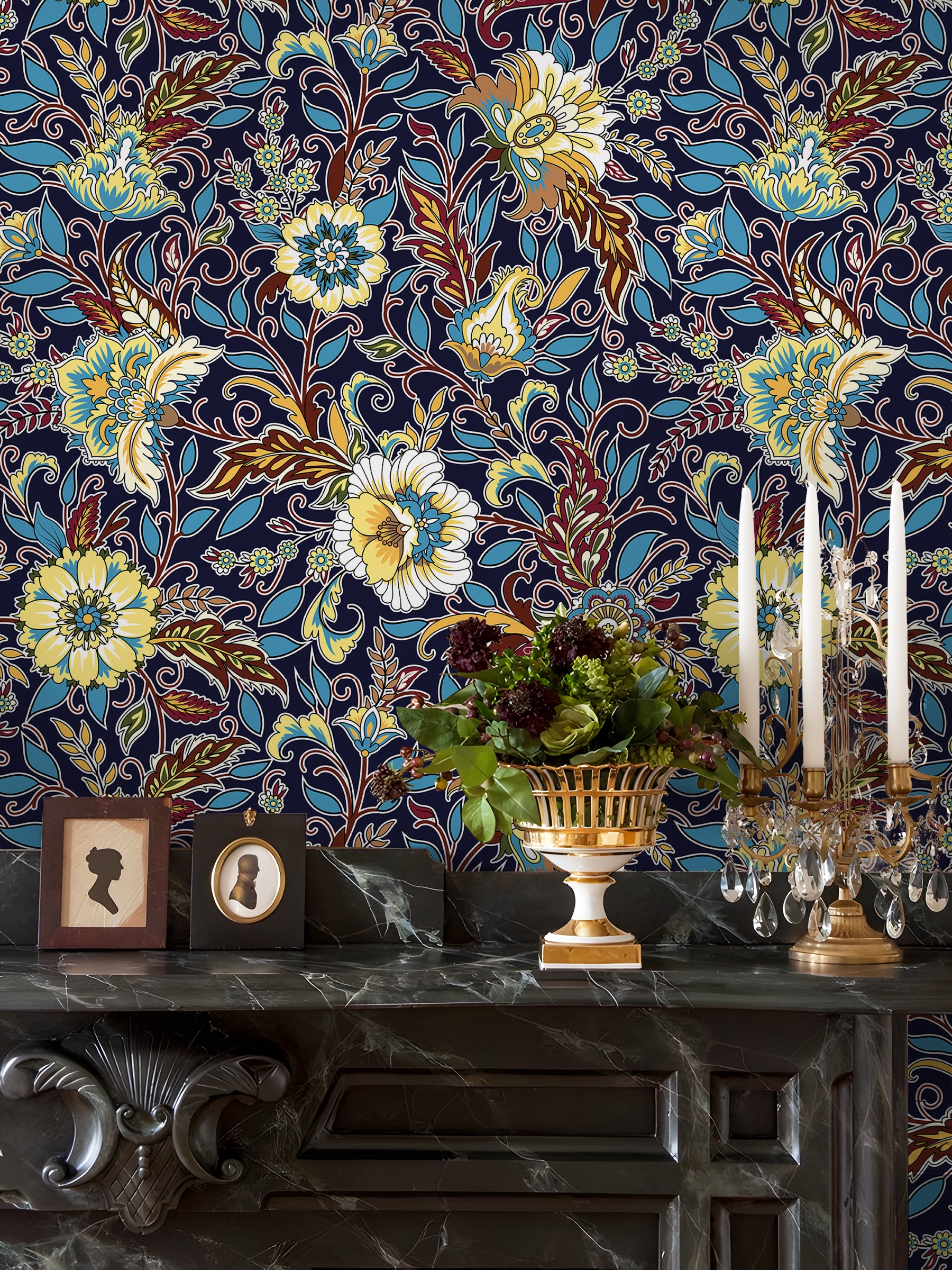 HaokHome Peel and Stick Wallpaper – Vintage Baroque Floral Pattern Removable Self Adhesive Wallpaper for Accent Wall or Living Room