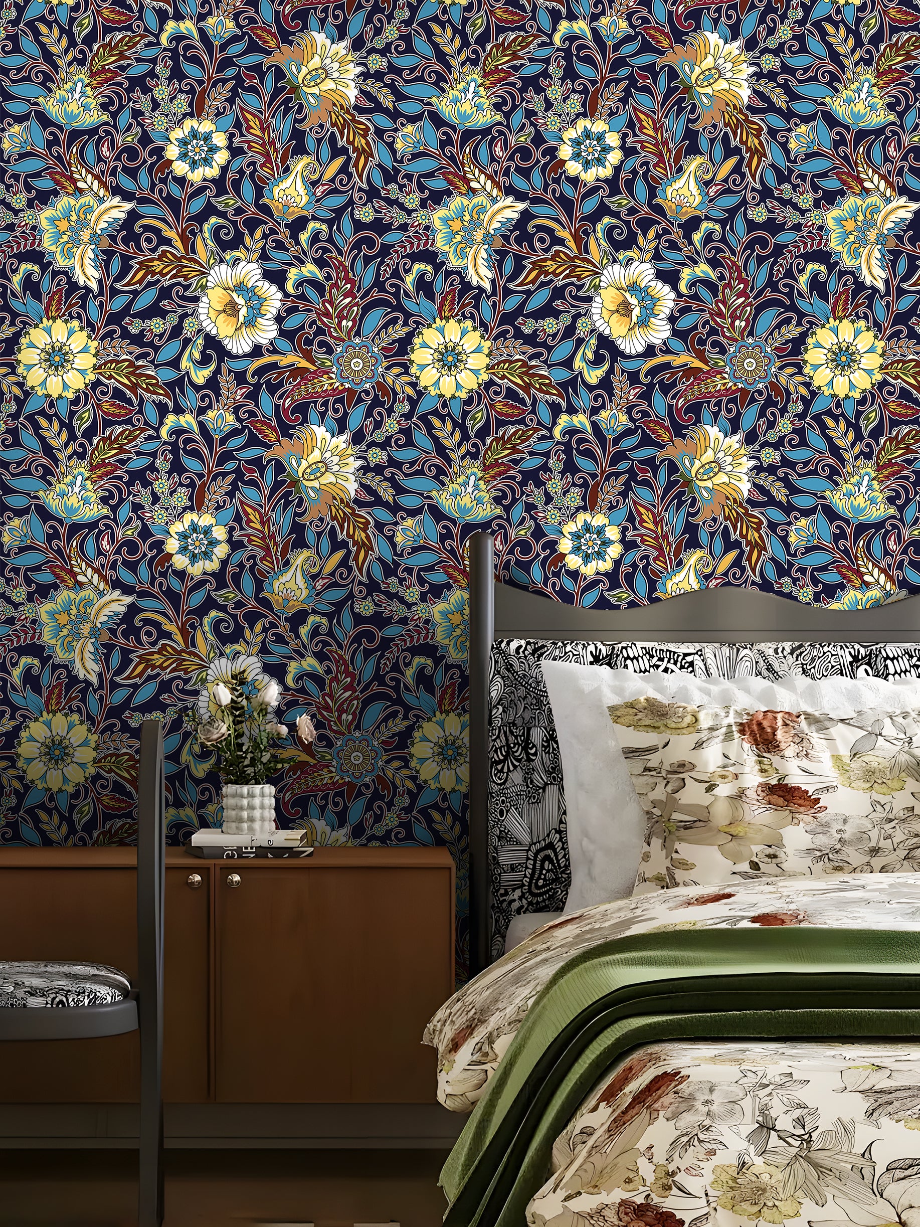 HaokHome Peel and Stick Wallpaper – Vintage Baroque Floral Pattern Removable Self Adhesive Wallpaper for Accent Wall or Living Room