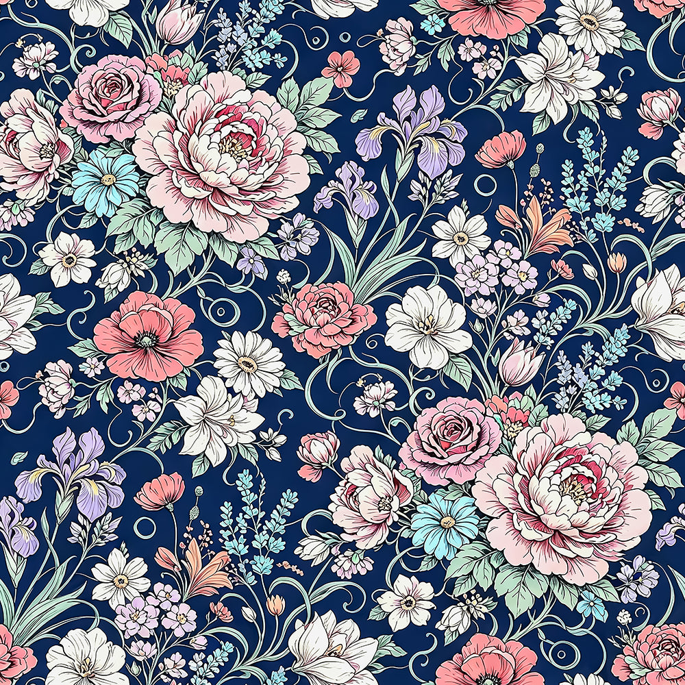HaokHome Peel and Stick Wallpaper Vintage Floral Navy Blue Botanical Wall Mural Removable Self Adhesive Dark Cottagecore Wallpaper