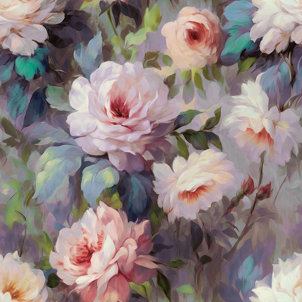 HaokHome Peel and Stick Wallpaper Vintage Oil Painting Peony Floral Style, Soft Pastel Muted Tone Removable Self Adhesive Wallpaper for Bedroom & Living Room