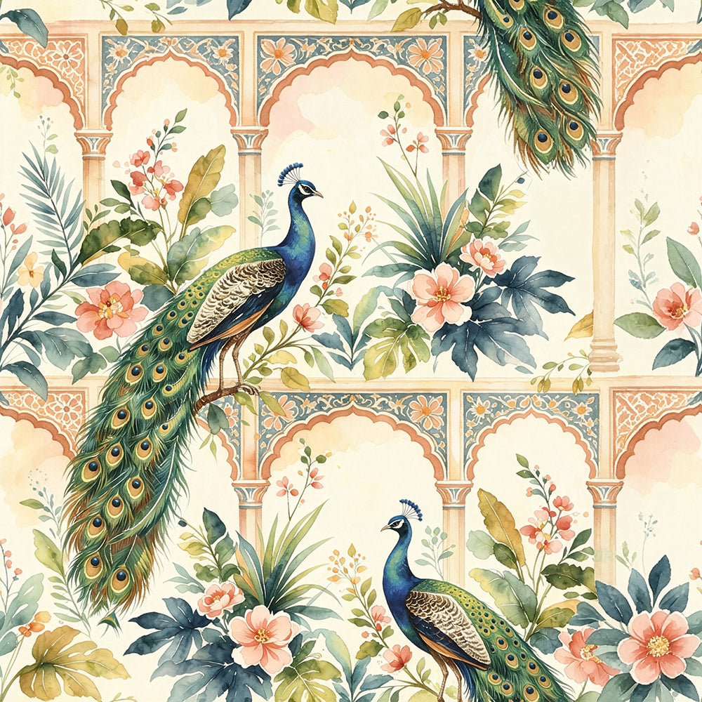 HaokHome Peel and Stick Wallpaper Vintage Peacock Moroccan Floral Removable Wall Paper Boho Watercolor Palace Print Decor for Bedroom Living Room Accent Wall