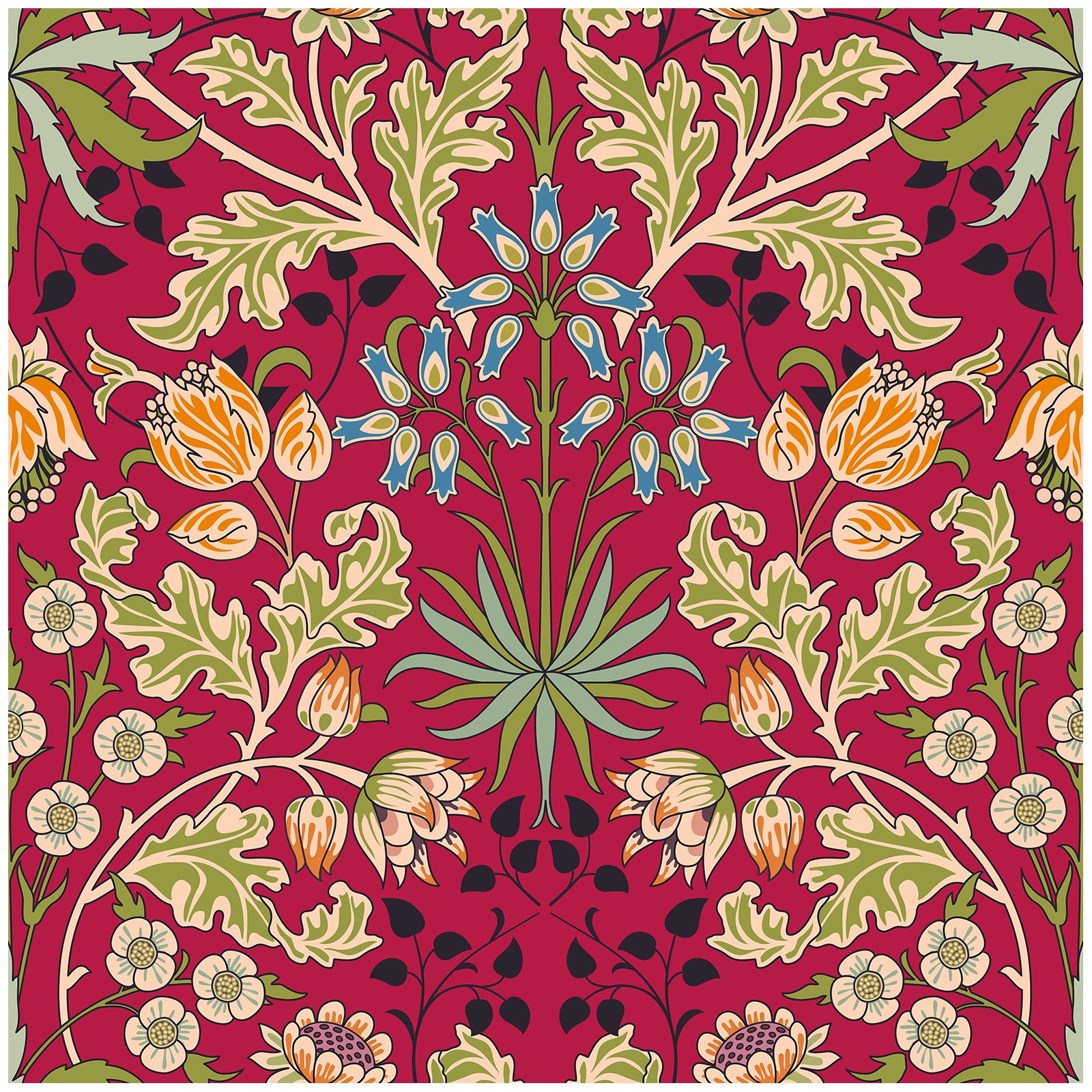 HaokHome Peel and Stick Wallpaper Vintage Red Floral Botanical William Morris Style Wallpaper