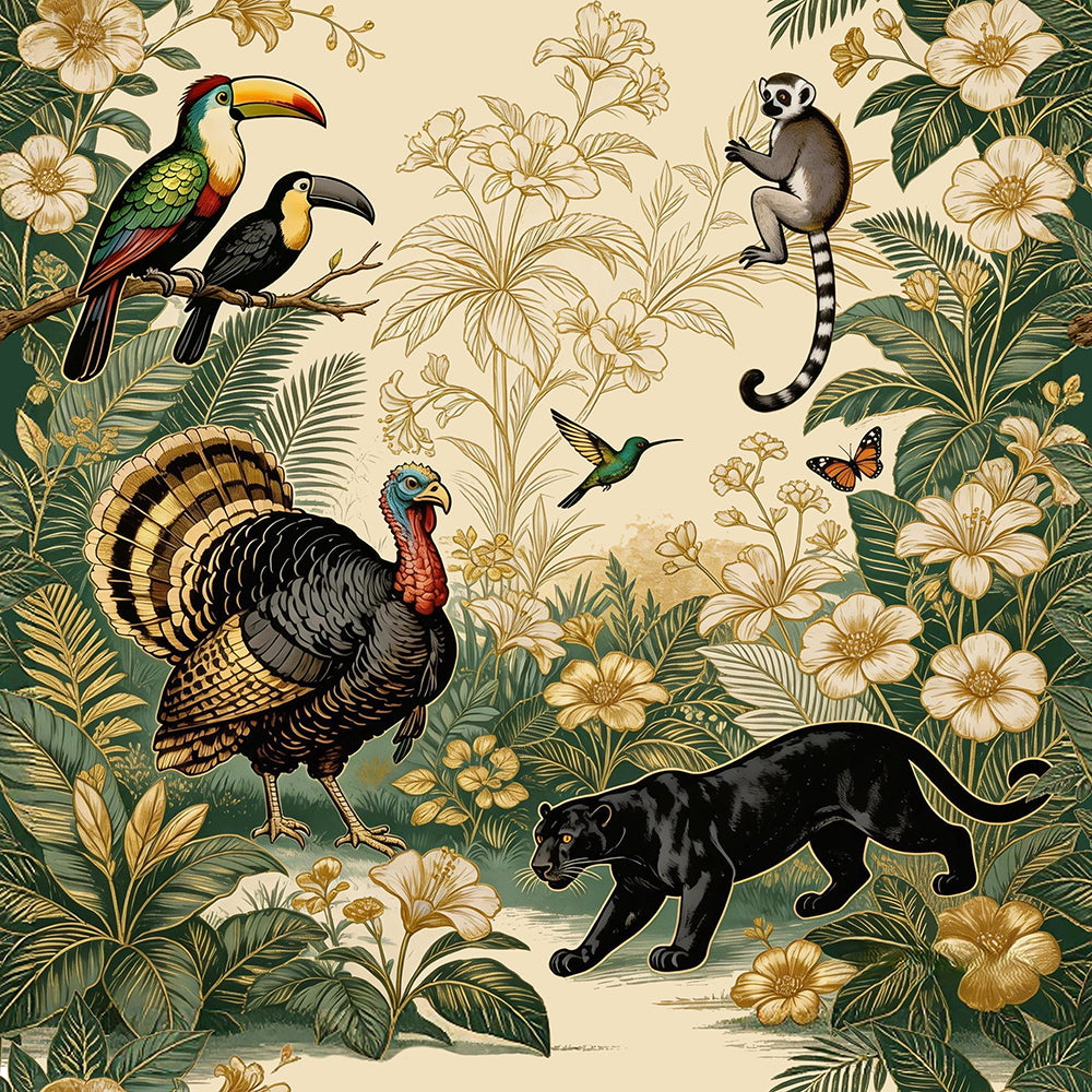 HaokHome Peel and Stick Wallpaper Vintage Tropical Jungle Animal Botanical Jaguar & Toucan Nature Style Removable Self Adhesive Wallpaper for Living Room & Bedroom
