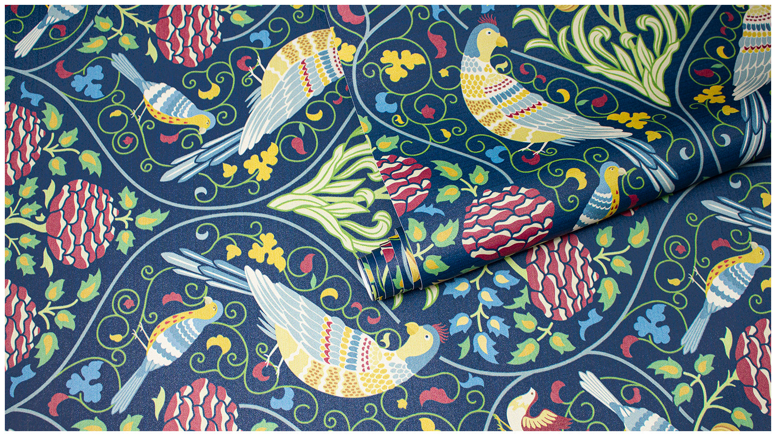 William Morris Style Bird and Floral Wallpaper