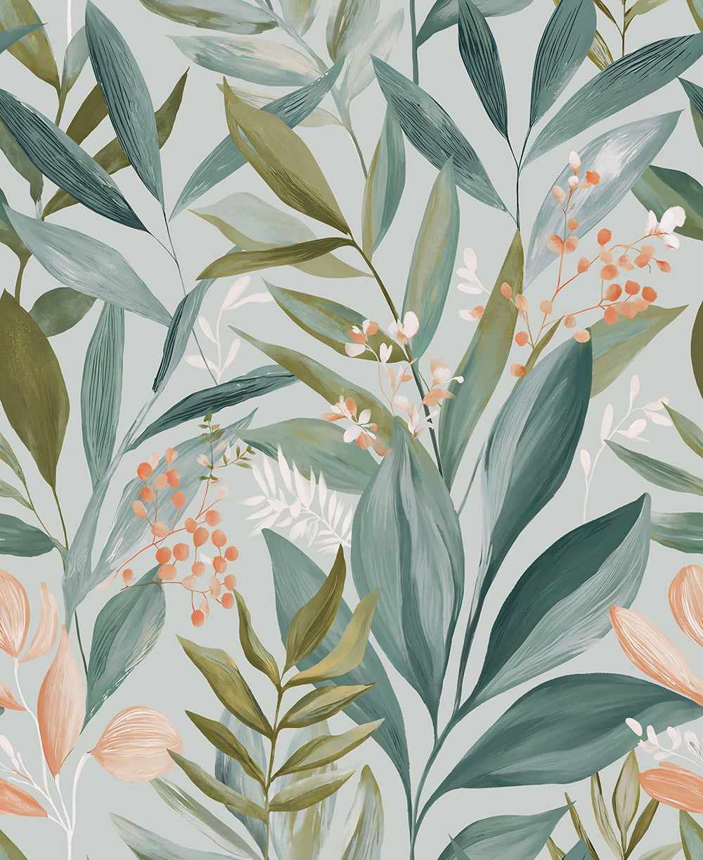 HaokHome Peel and Stick Wallpaper Watercolor Green Leaf Botanical Wall Mural Removable Self Adhesive Soft Sage Floral Wallpaper