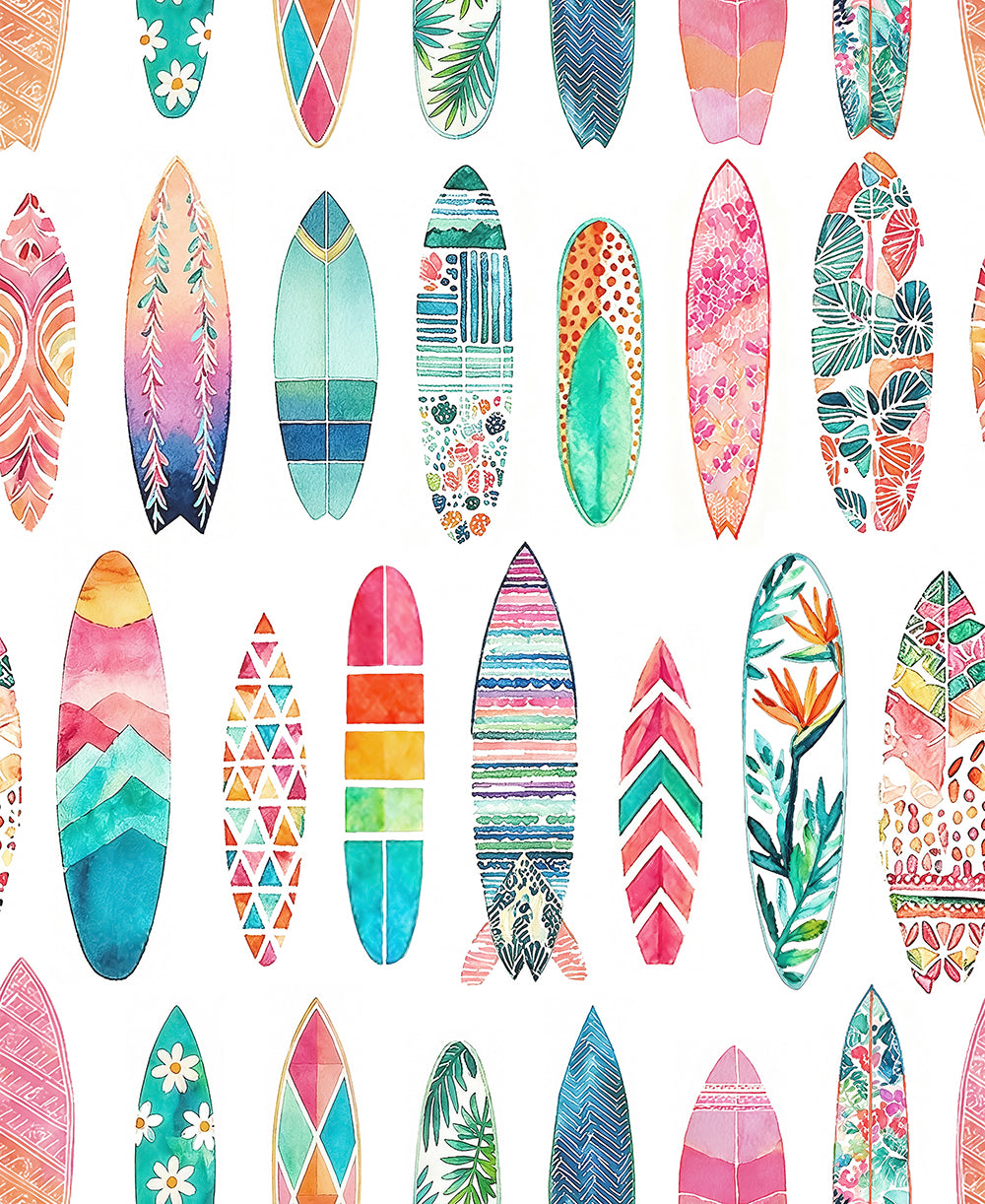 HaokHome Peel and Stick Wallpaper Watercolor Surfboard Removable Wall Decor for Beach House & Coastal Vibe