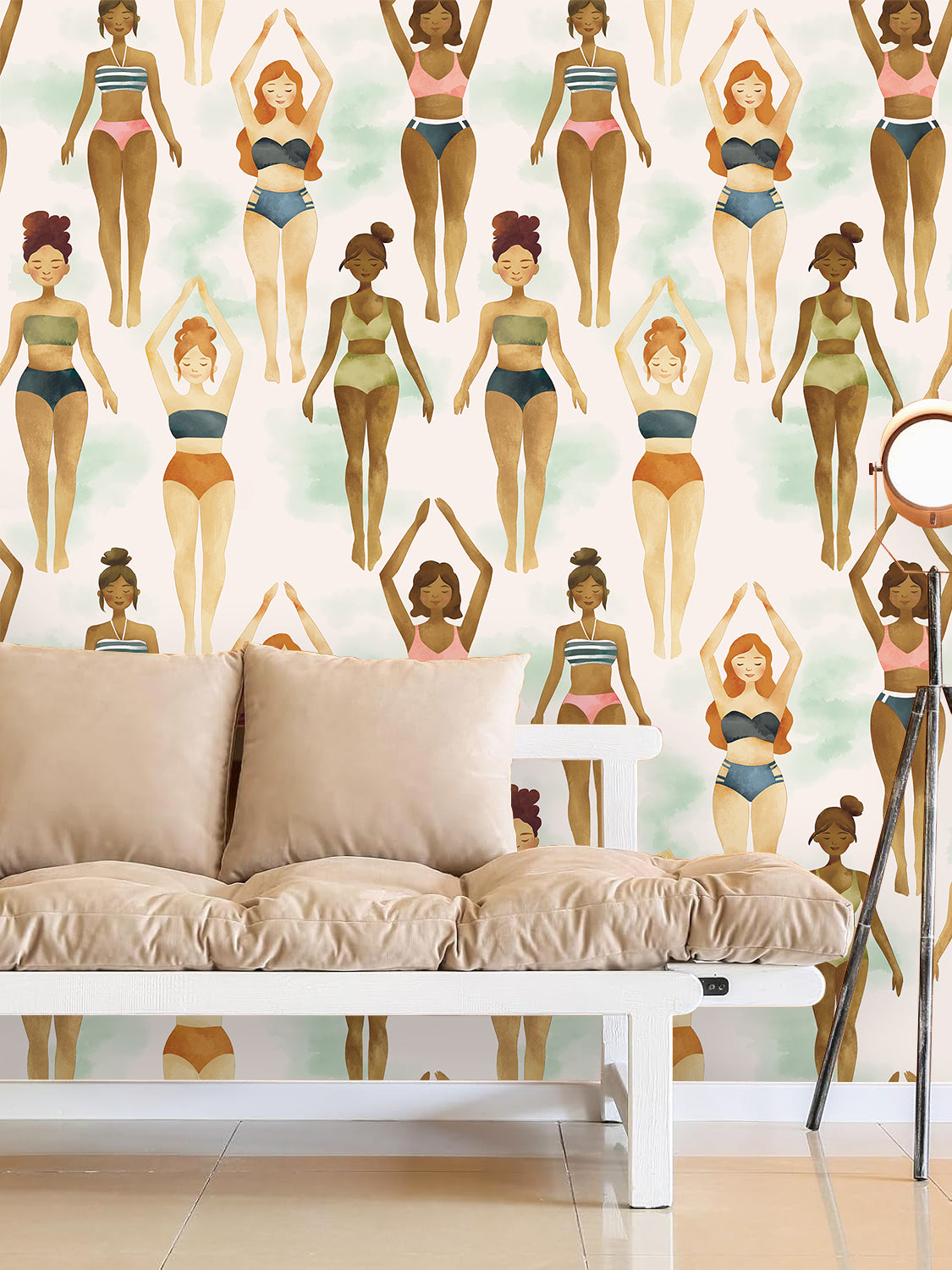 HaokHome Peel and Stick Wallpaper Women in Swimsuits Art Wall Mural Watercolor Body Positivity Removable Self Adhesive Decor for Bedroom Studio Salon