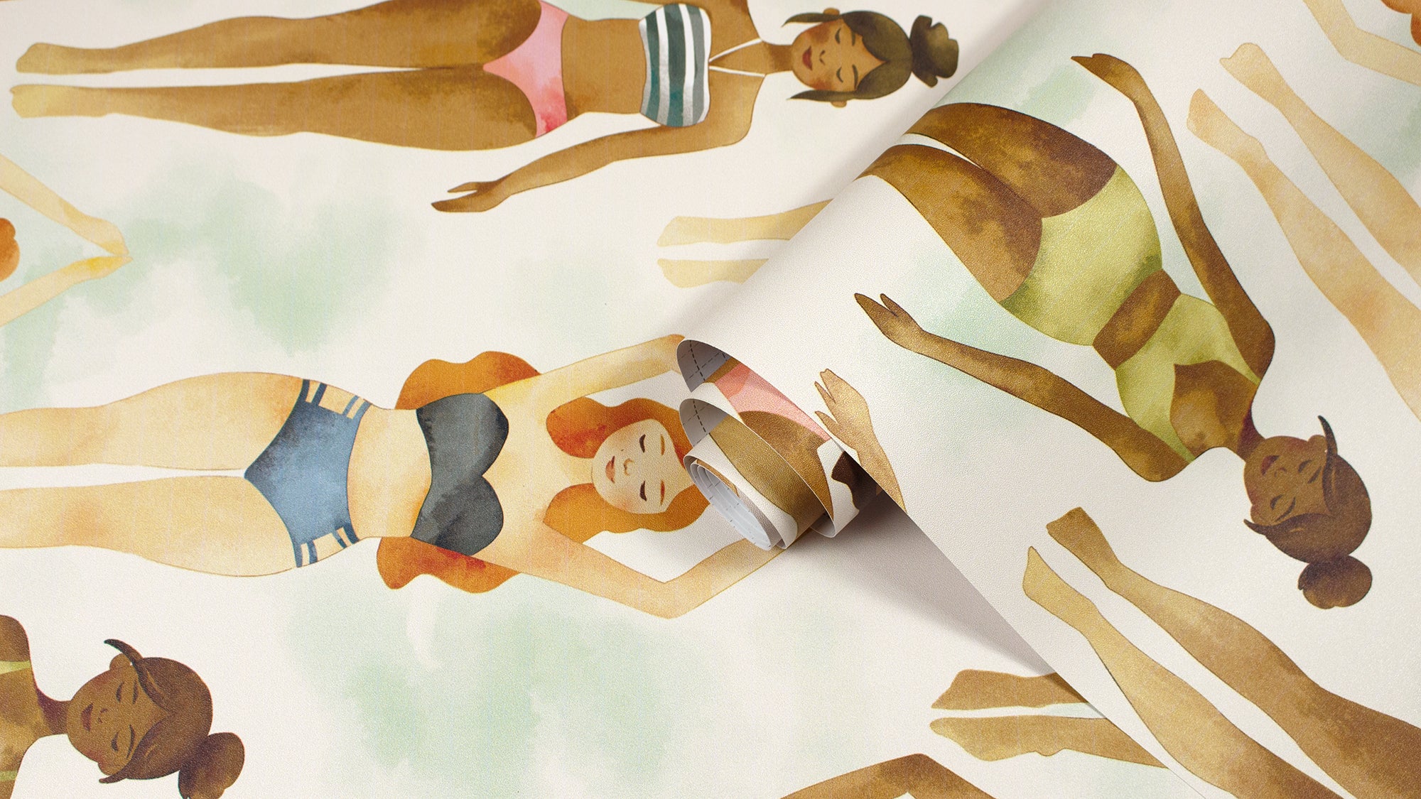 HaokHome Peel and Stick Wallpaper Women in Swimsuits Art Wall Mural Watercolor Body Positivity Removable Self Adhesive Decor for Bedroom Studio Salon