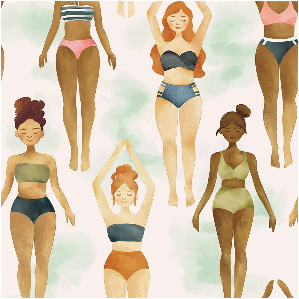 HaokHome Peel and Stick Wallpaper Women in Swimsuits Art Wall Mural Watercolor Body Positivity Removable Self Adhesive Decor for Bedroom Studio Salon