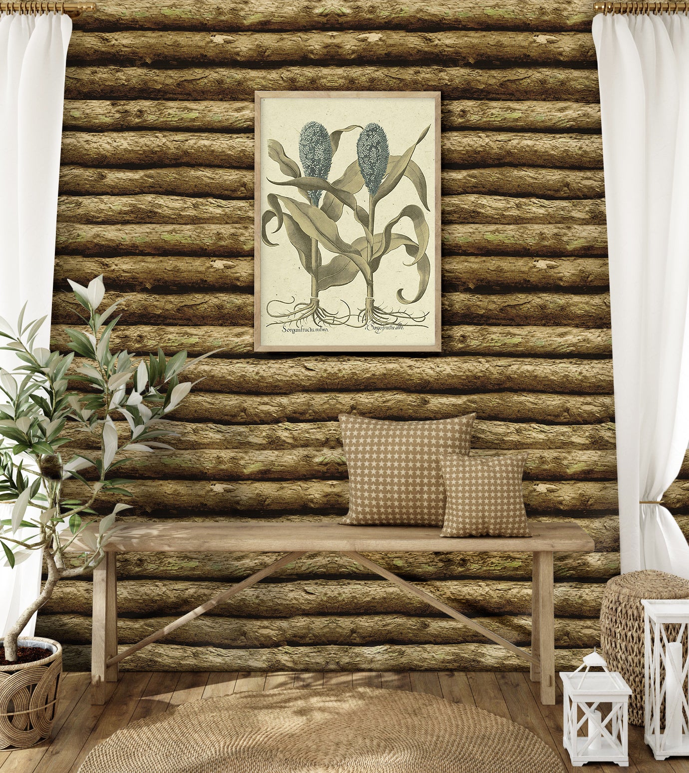 HaokHome Peel and Stick Wood Log Wallpaper Rustic Tree Bark Wall Mural Natural Forest Timber Pattern Removable Self Adhesive Vinyl Wallpaper for Cabin, Living Room, Accent Wall