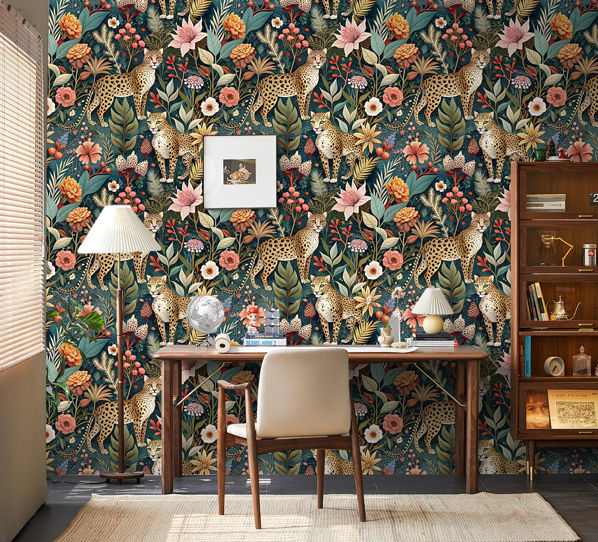 HaokHome Tropical Leopard Animal Forest Peel and Stick Wallpaper - Removable Vinyl DIY Decor