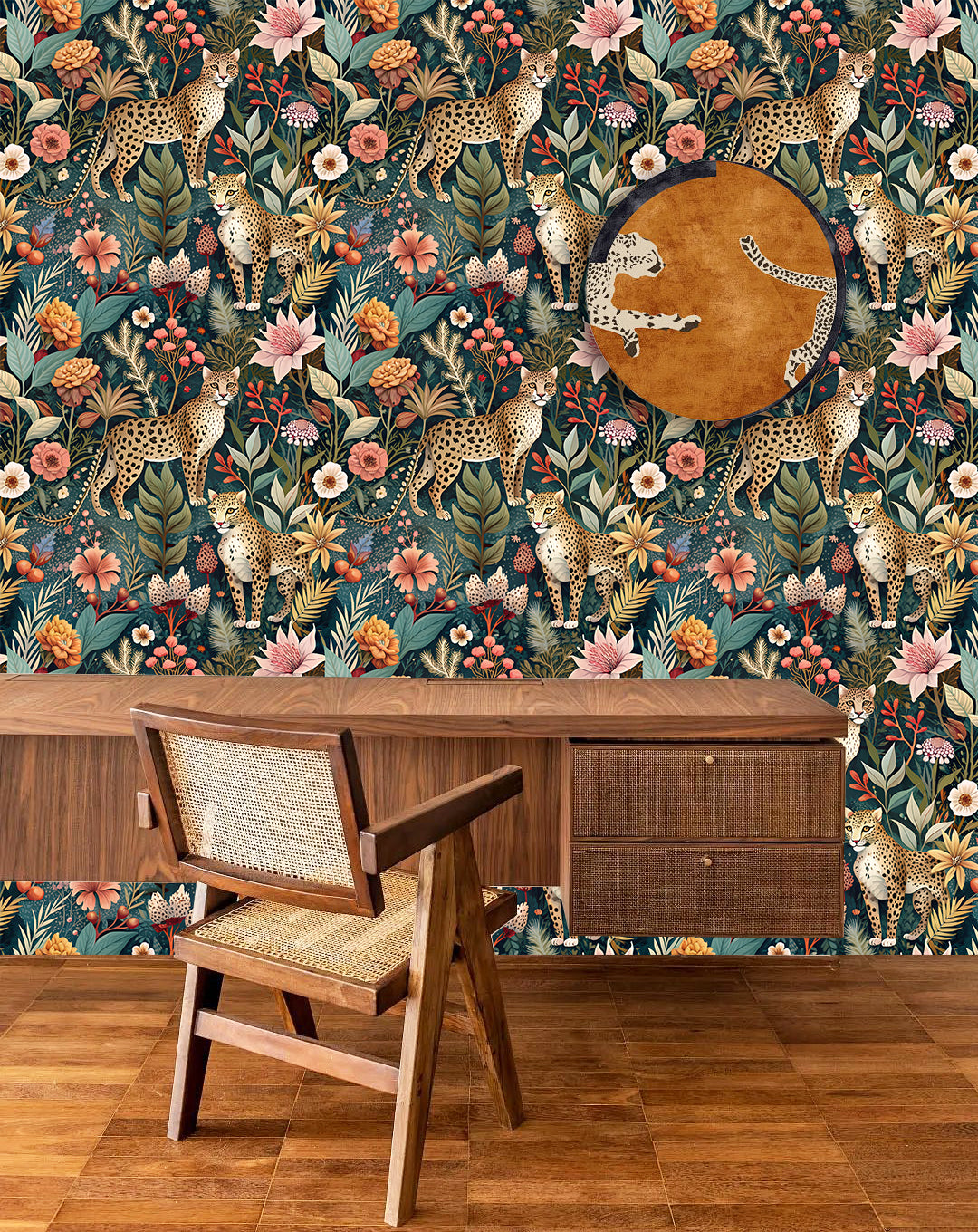 HaokHome Tropical Leopard Animal Forest Peel and Stick Wallpaper - Removable Vinyl DIY Decor