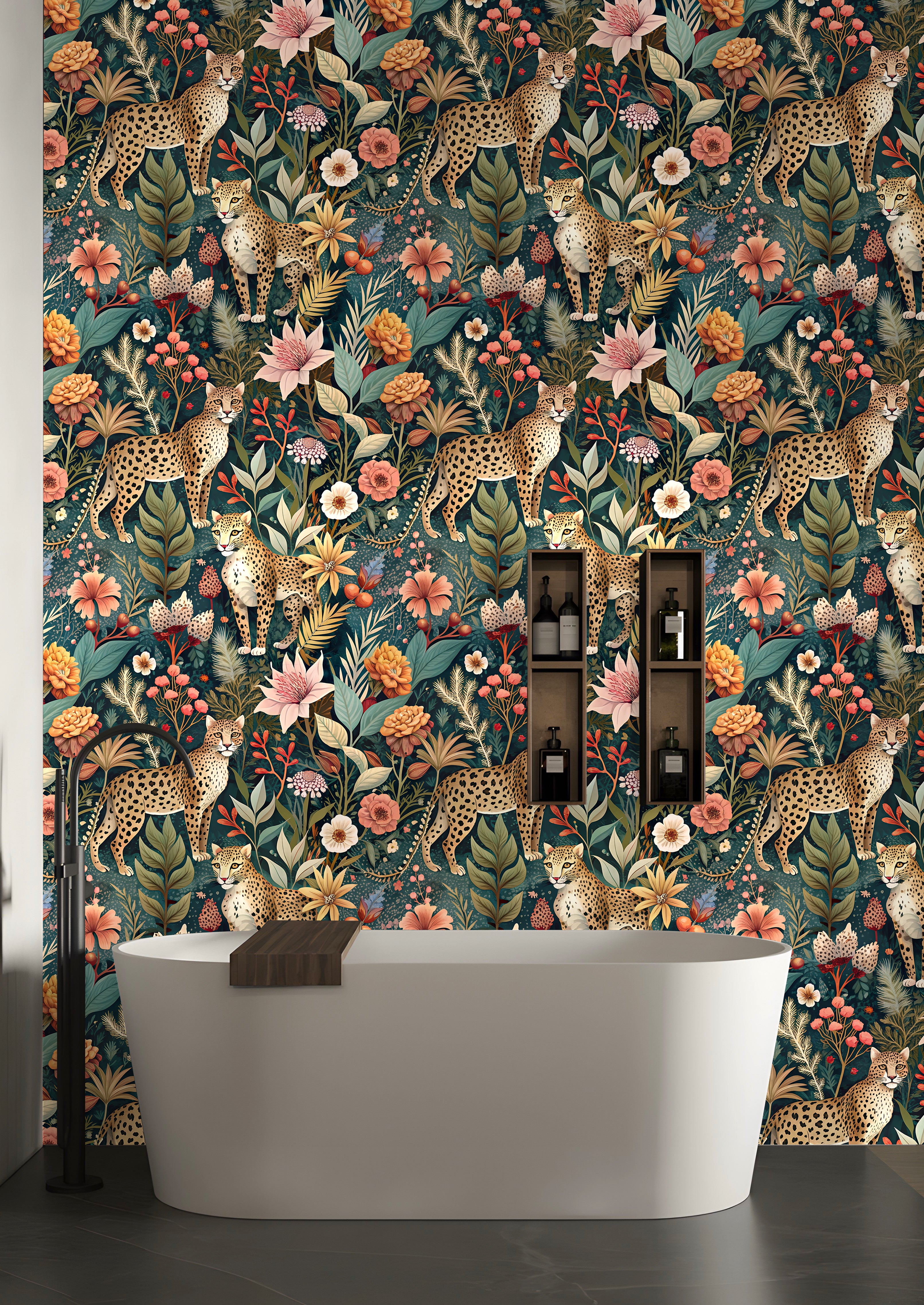 HaokHome Tropical Leopard Animal Forest Peel and Stick Wallpaper - Removable Vinyl DIY Decor