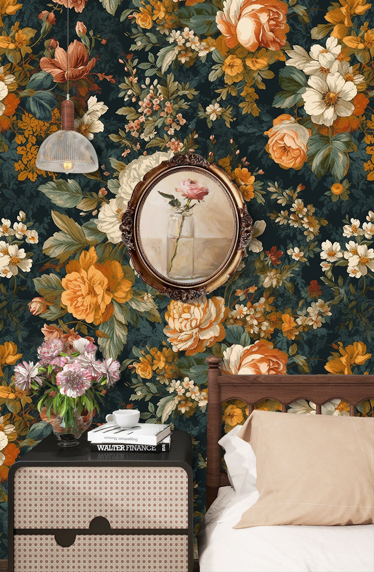 Dark Botanical Garden Vintage Floral Wallpaper – HaokHome